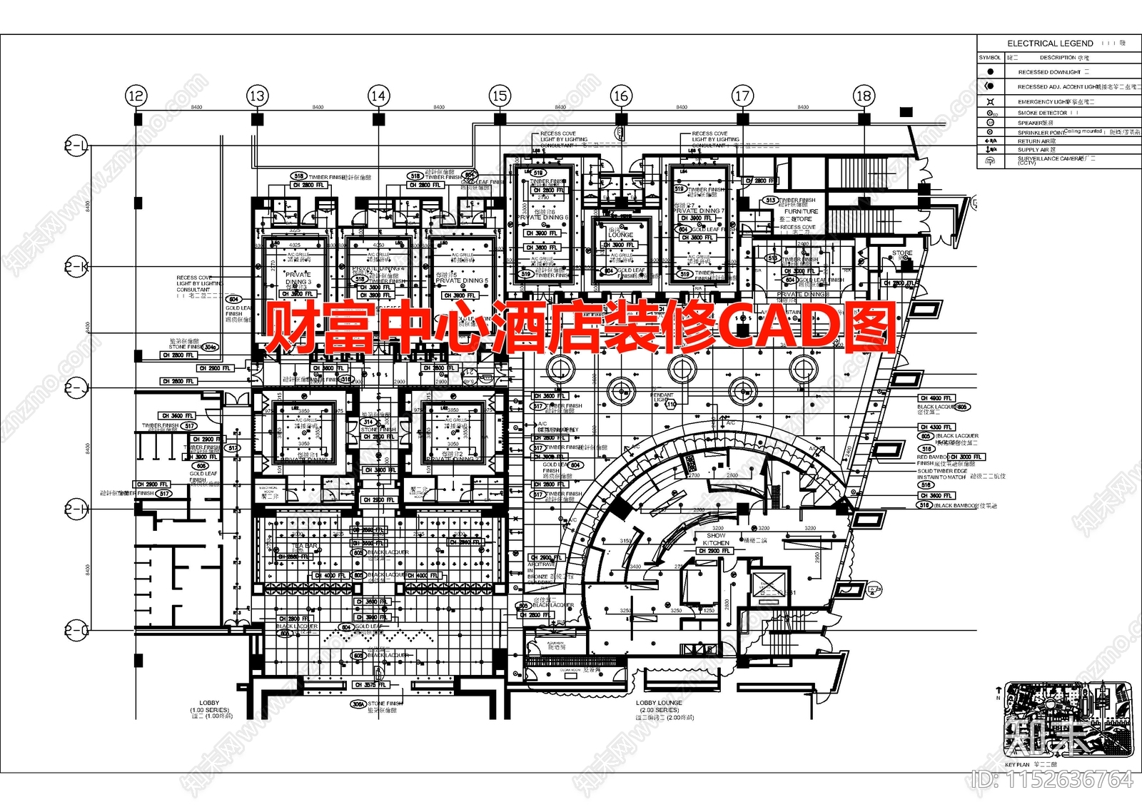 财富中心酒店空间cad施工图下载【ID:1152636764】