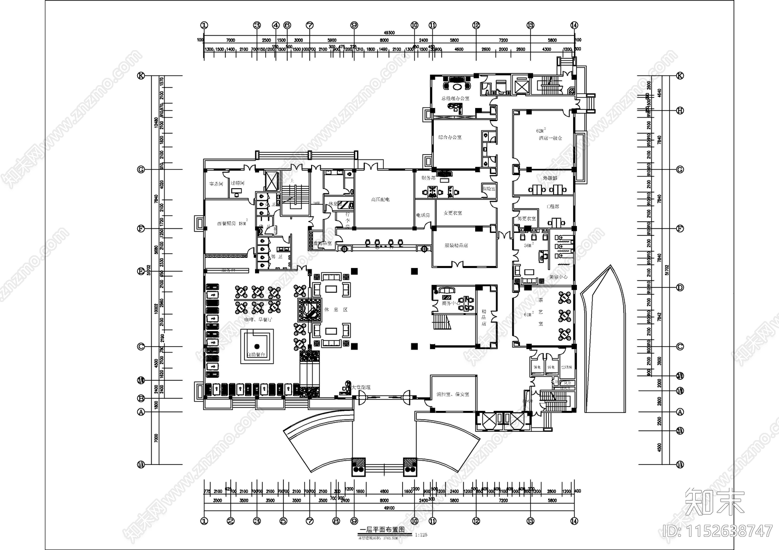 福州四星级国际大酒店空间cad施工图下载【ID:1152638747】