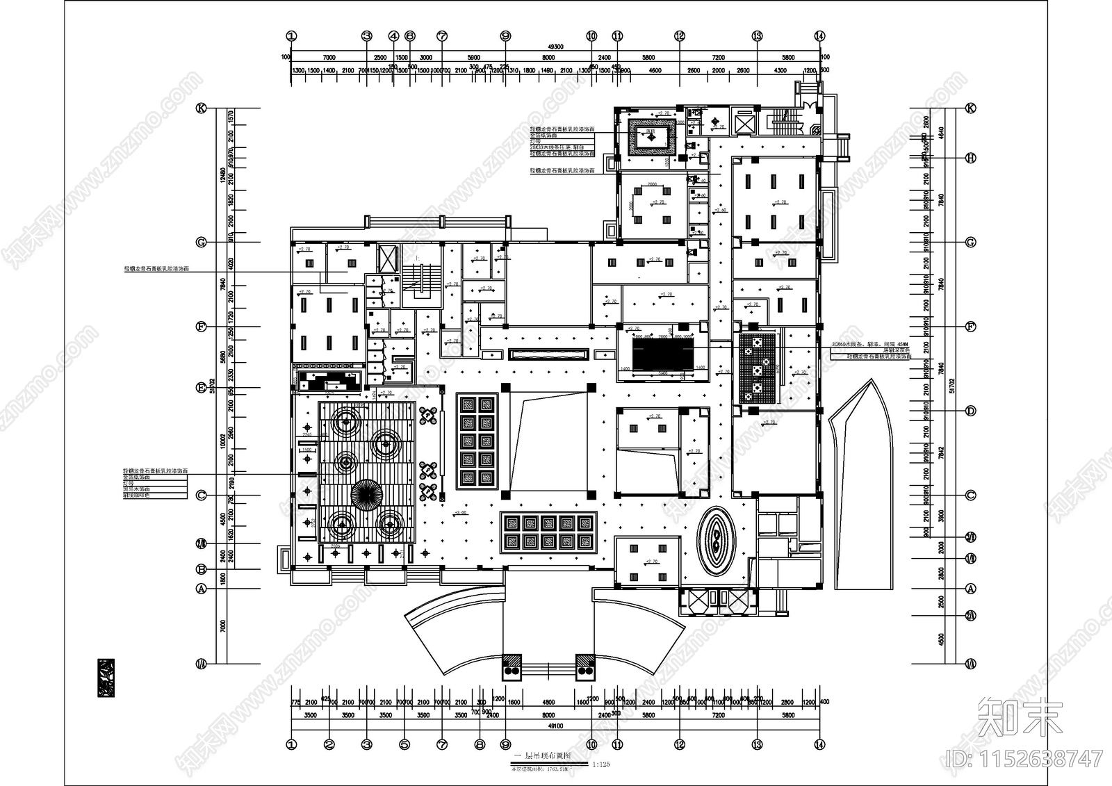 福州四星级国际大酒店空间cad施工图下载【ID:1152638747】