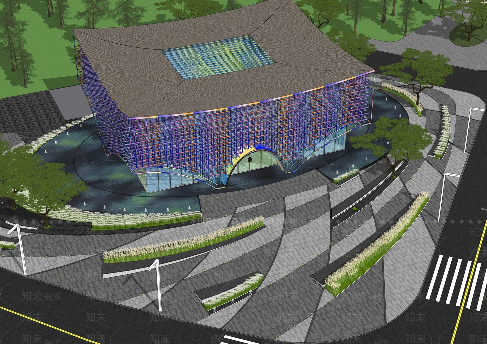 现代展览馆建筑SU模型下载【ID:1152640344】