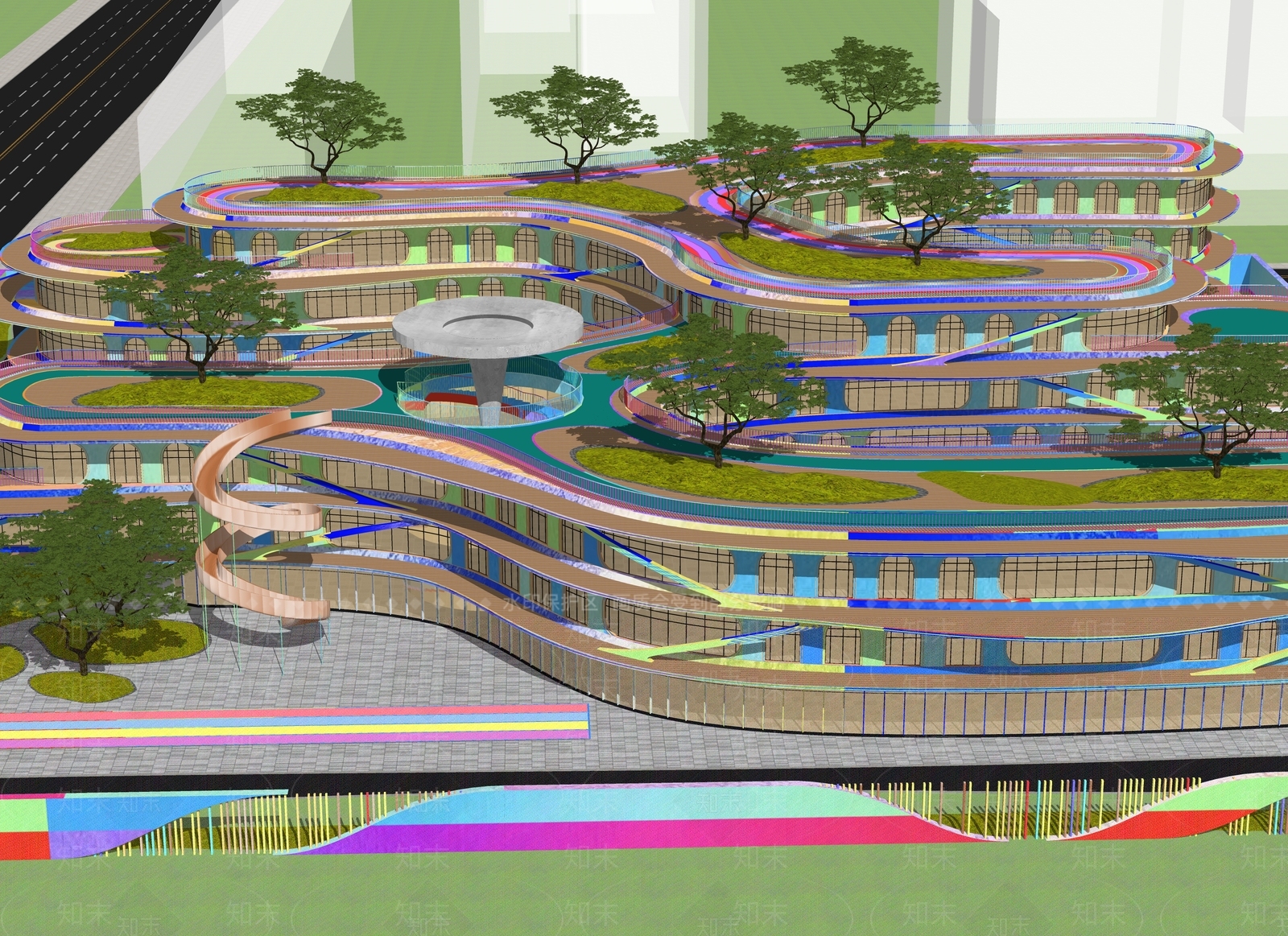 现代流线一体造型幼儿园建筑SU模型下载【ID:1152640608】