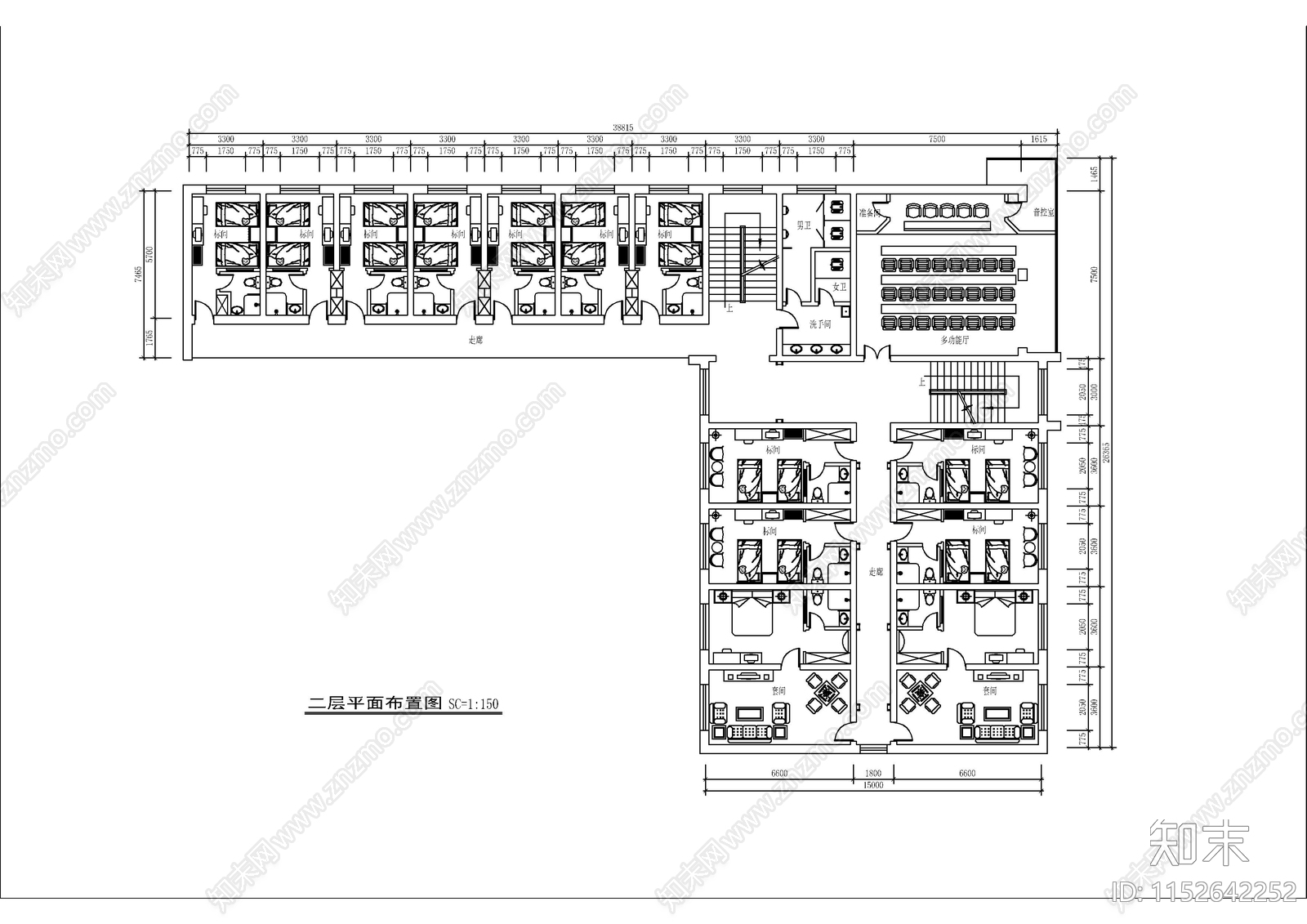 集团宾馆酒店空间cad施工图下载【ID:1152642252】