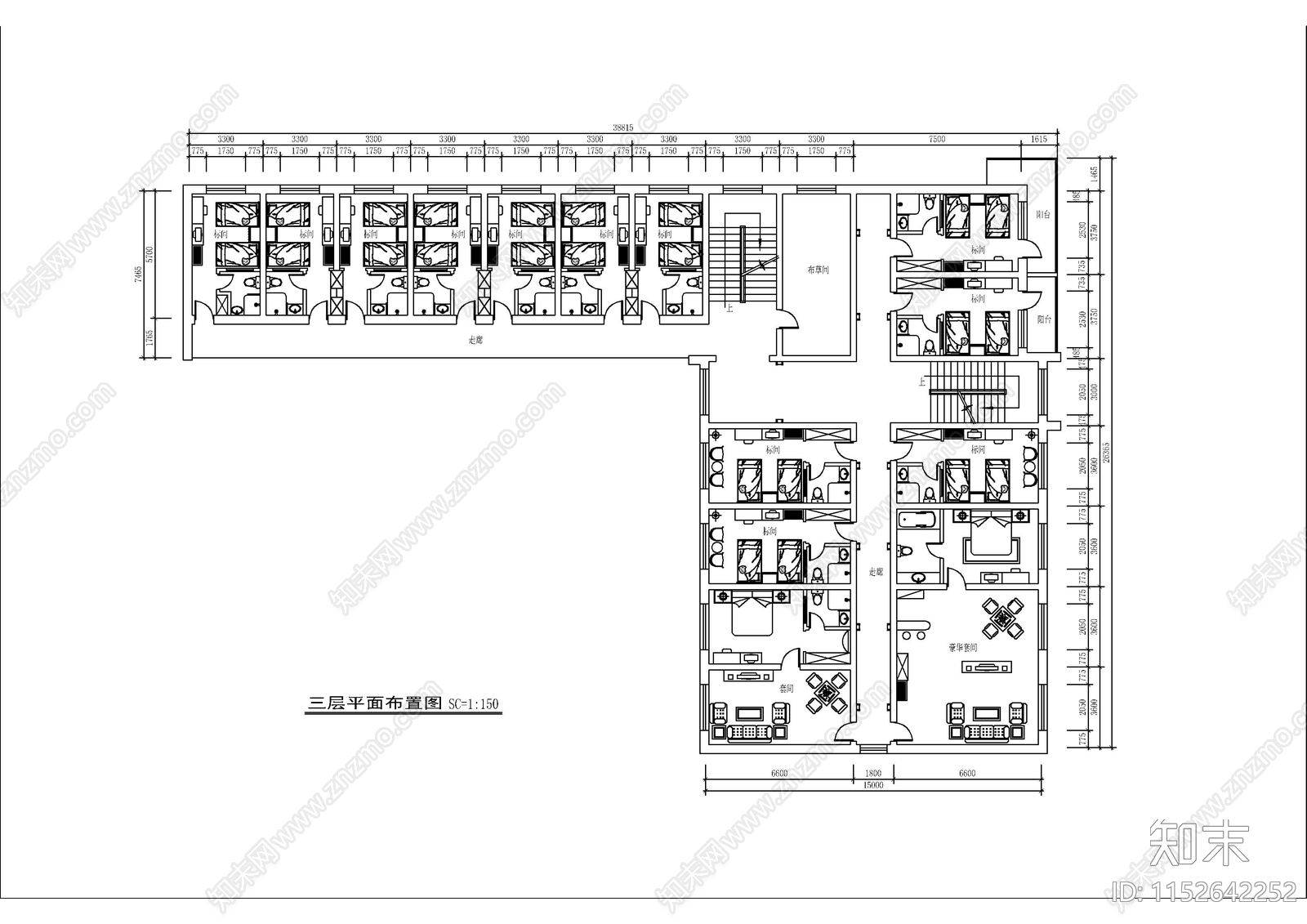 集团宾馆酒店空间cad施工图下载【ID:1152642252】