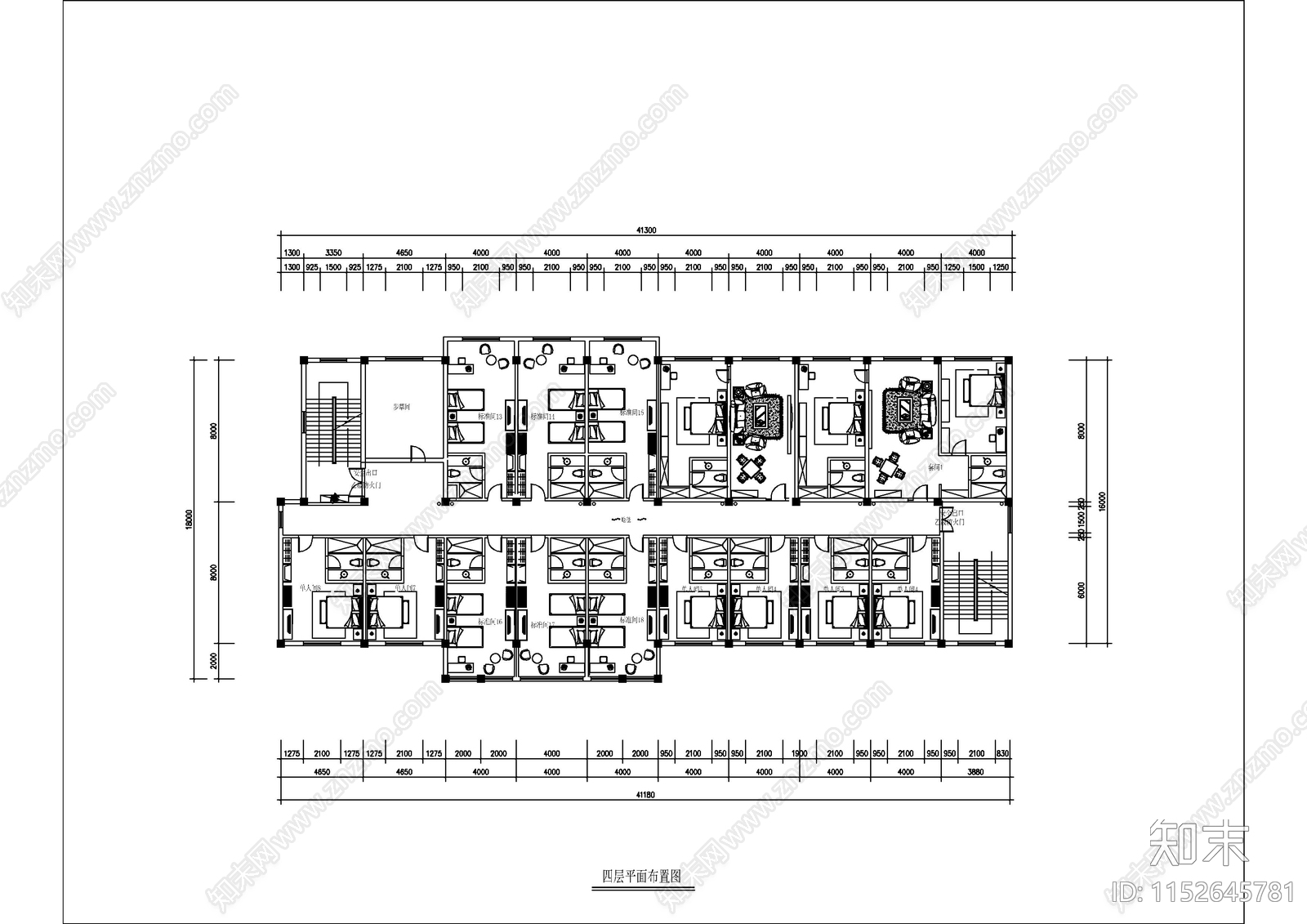 五层连锁宾馆装饰cadcad施工图下载【ID:1152645781】