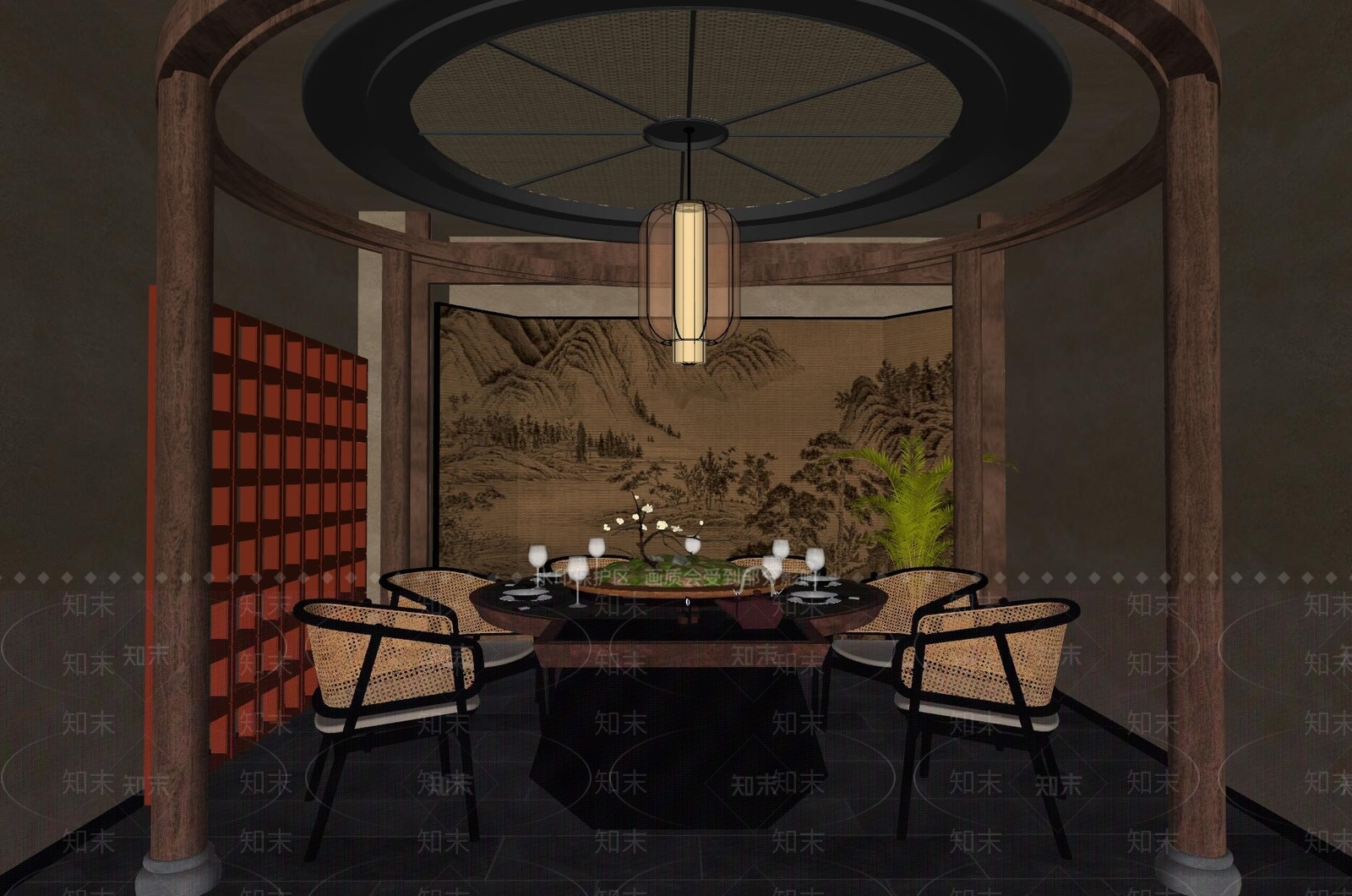 新中式餐厅包厢SU模型下载【ID:1152646703】