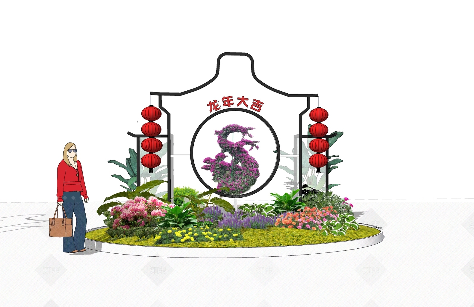 现代2024龙年城市春节氛围提升景观雕塑SU模型下载【ID:1152675213】