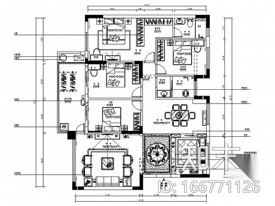 [南宁]欧陆风格三居室室内装修图（含效果）cad施工图下载【ID:166771126】