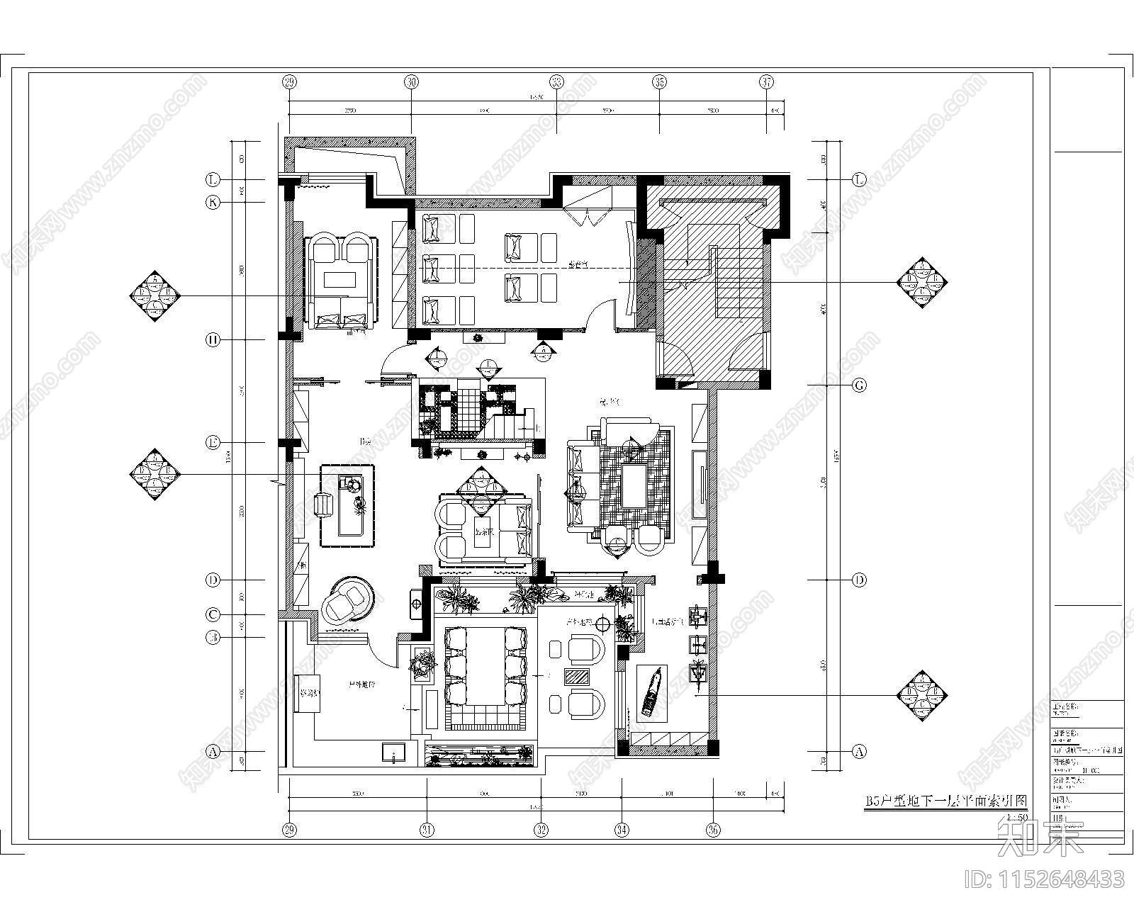 龙湖售楼处地下一层平面图施工图下载【ID:1152648433】