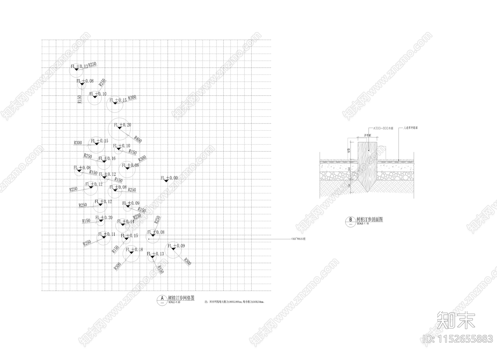 树桩汀步做法详图施工图下载【ID:1152655883】