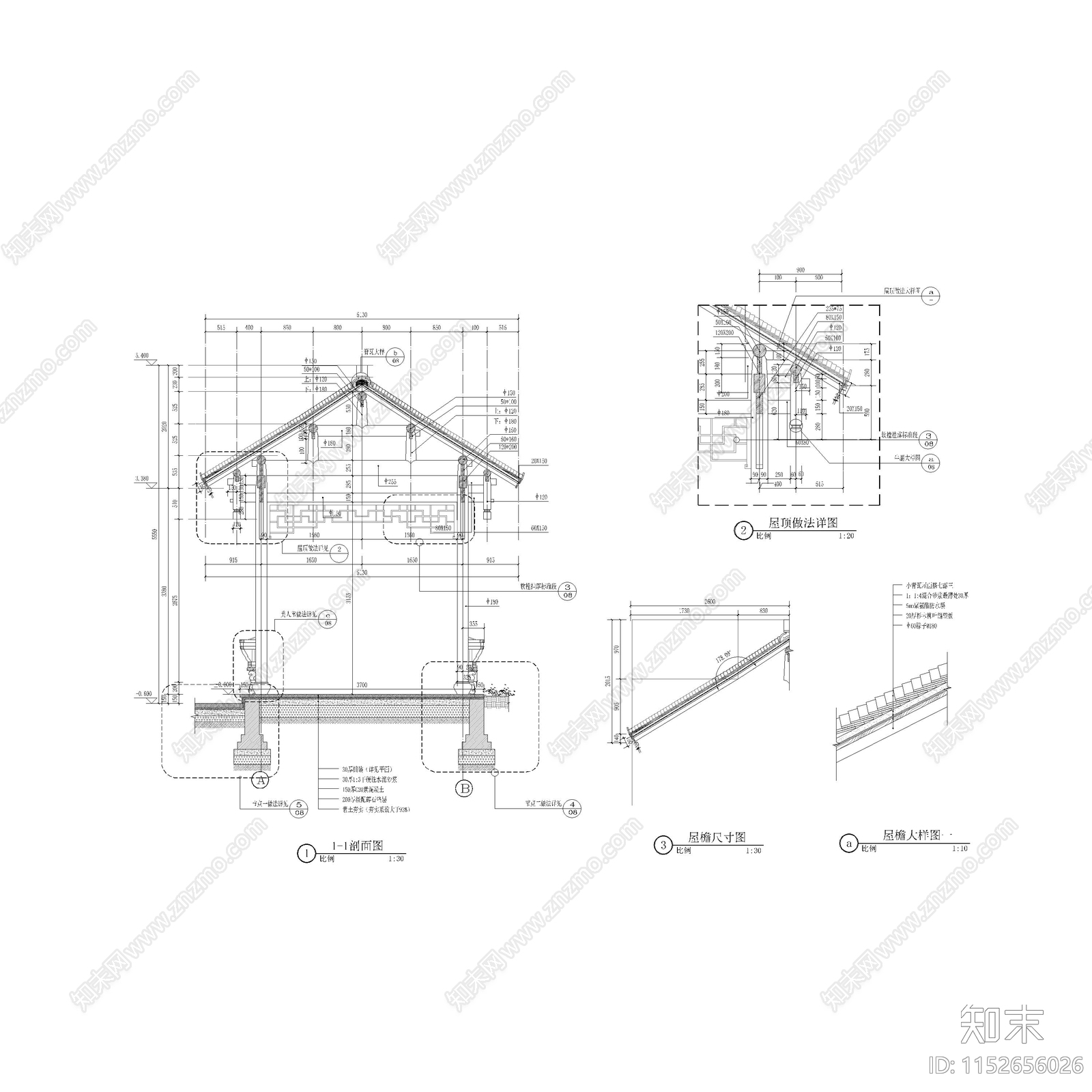 美丽乡村仿古廊详图cad施工图下载【ID:1152656026】