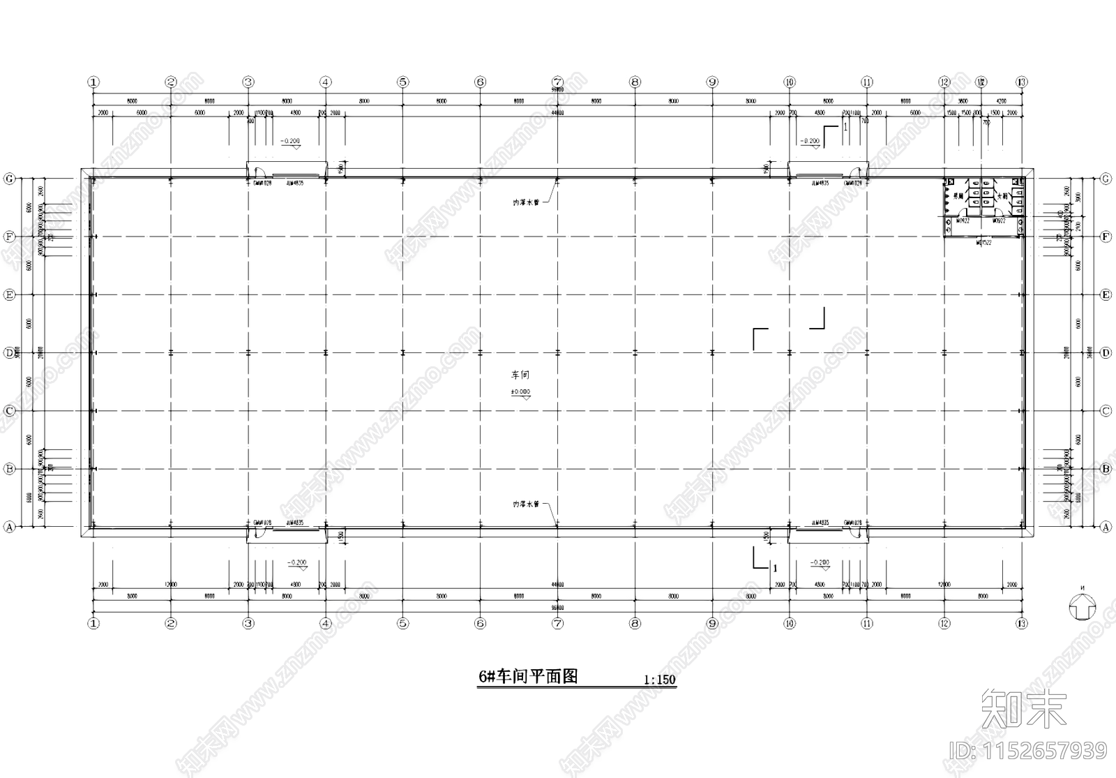 单层车间厂房工业建筑cad施工图下载【ID:1152657939】