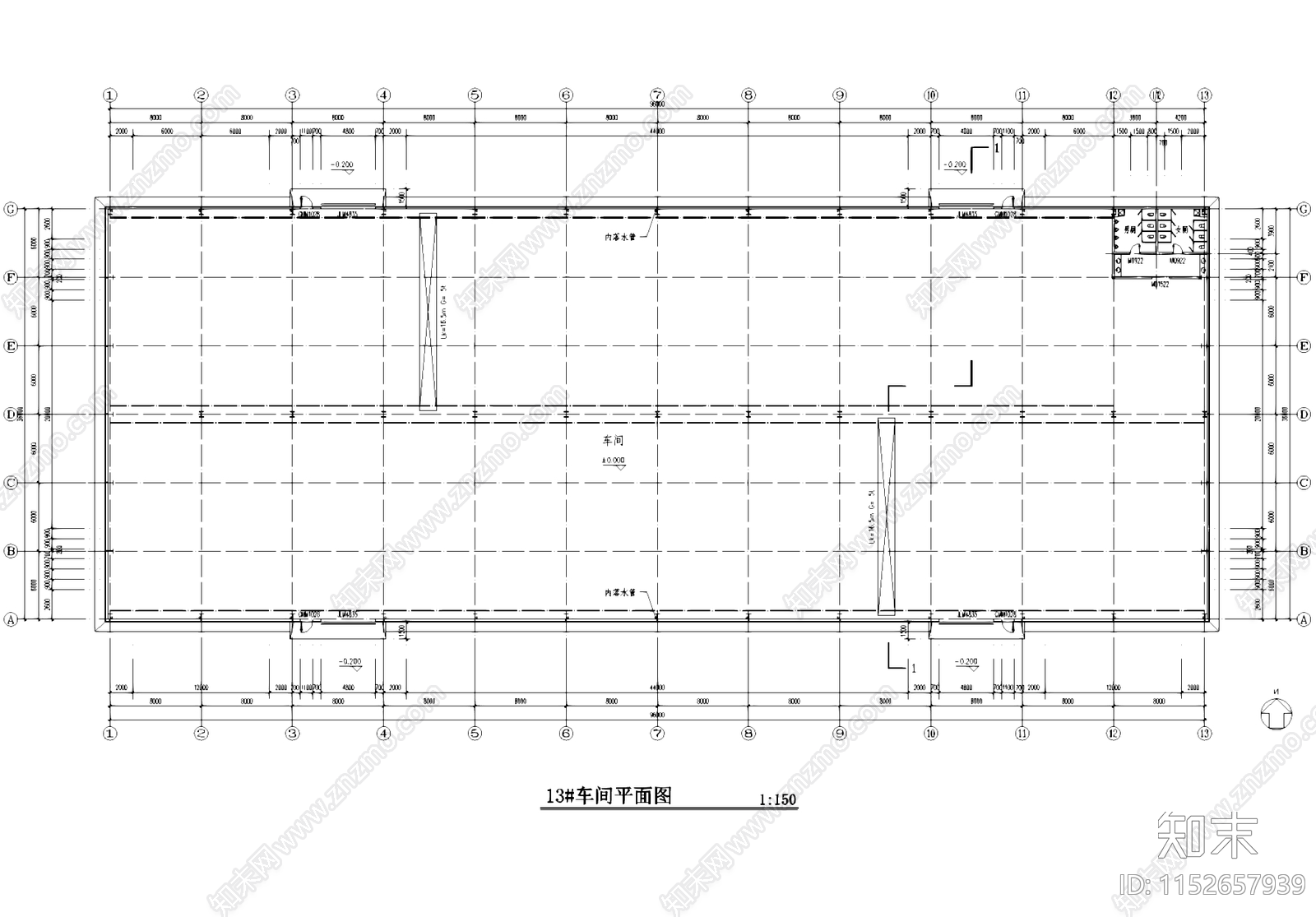 单层车间厂房工业建筑cad施工图下载【ID:1152657939】