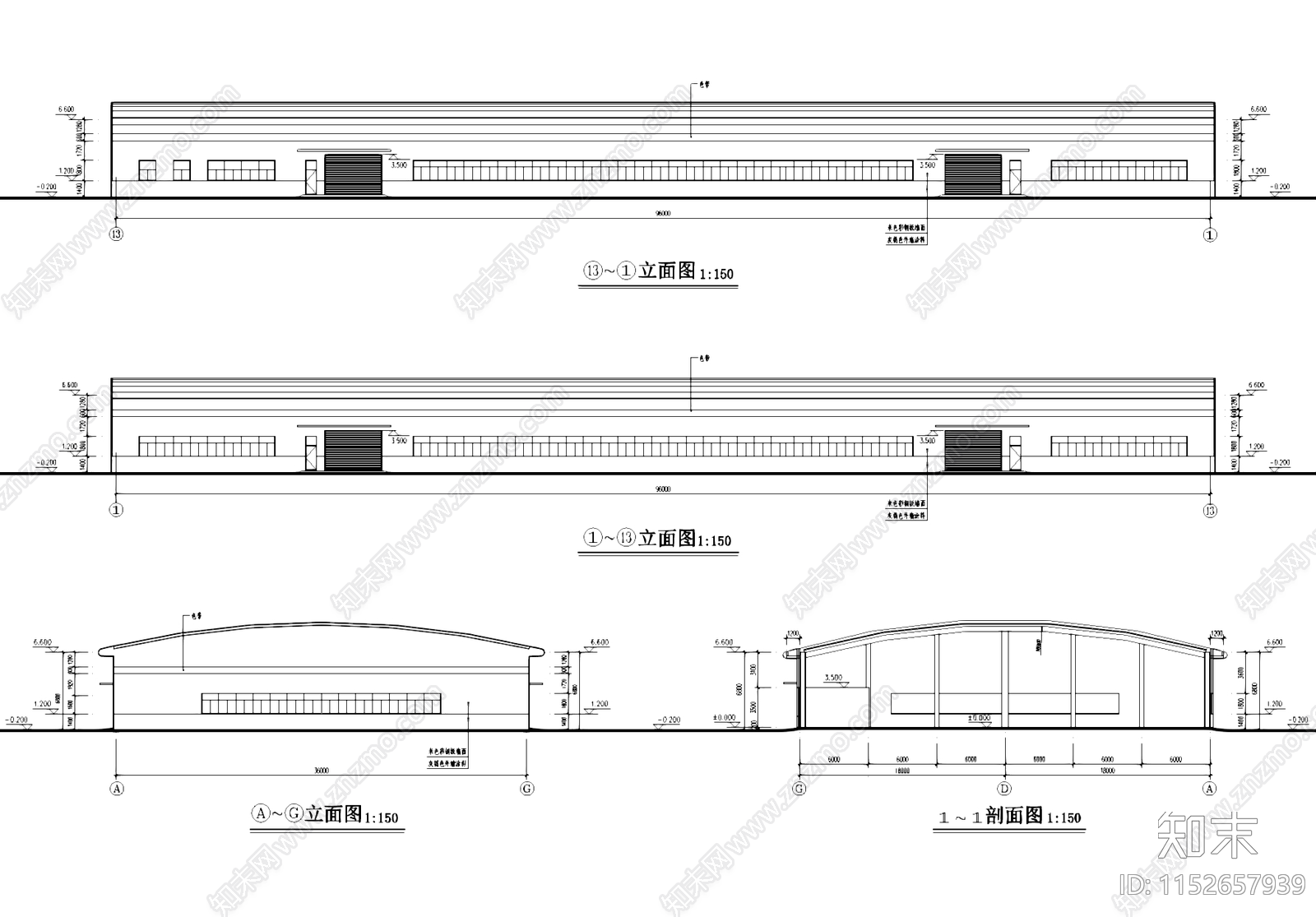 单层车间厂房工业建筑cad施工图下载【ID:1152657939】
