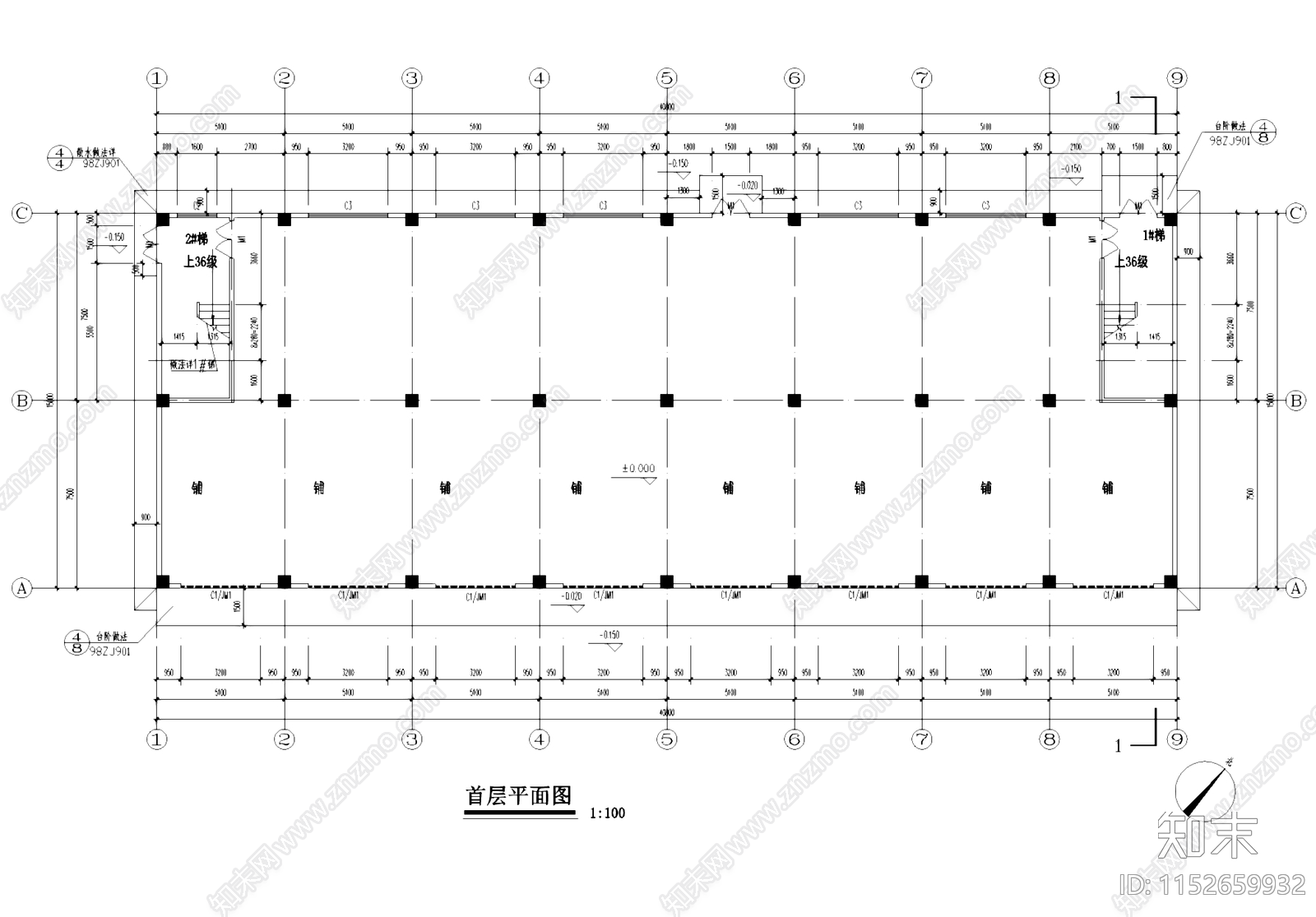 五层框架结构丙类厂房车间工业建筑cad施工图下载【ID:1152659932】