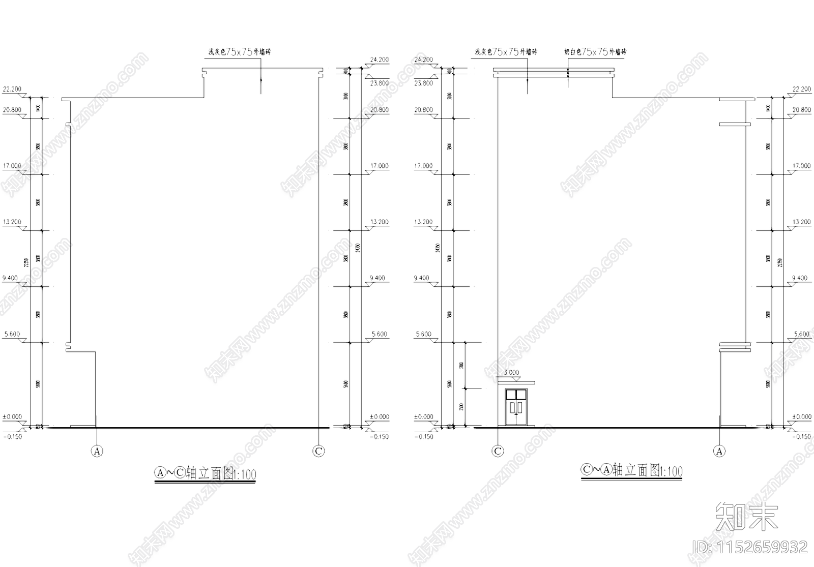 五层框架结构丙类厂房车间工业建筑cad施工图下载【ID:1152659932】