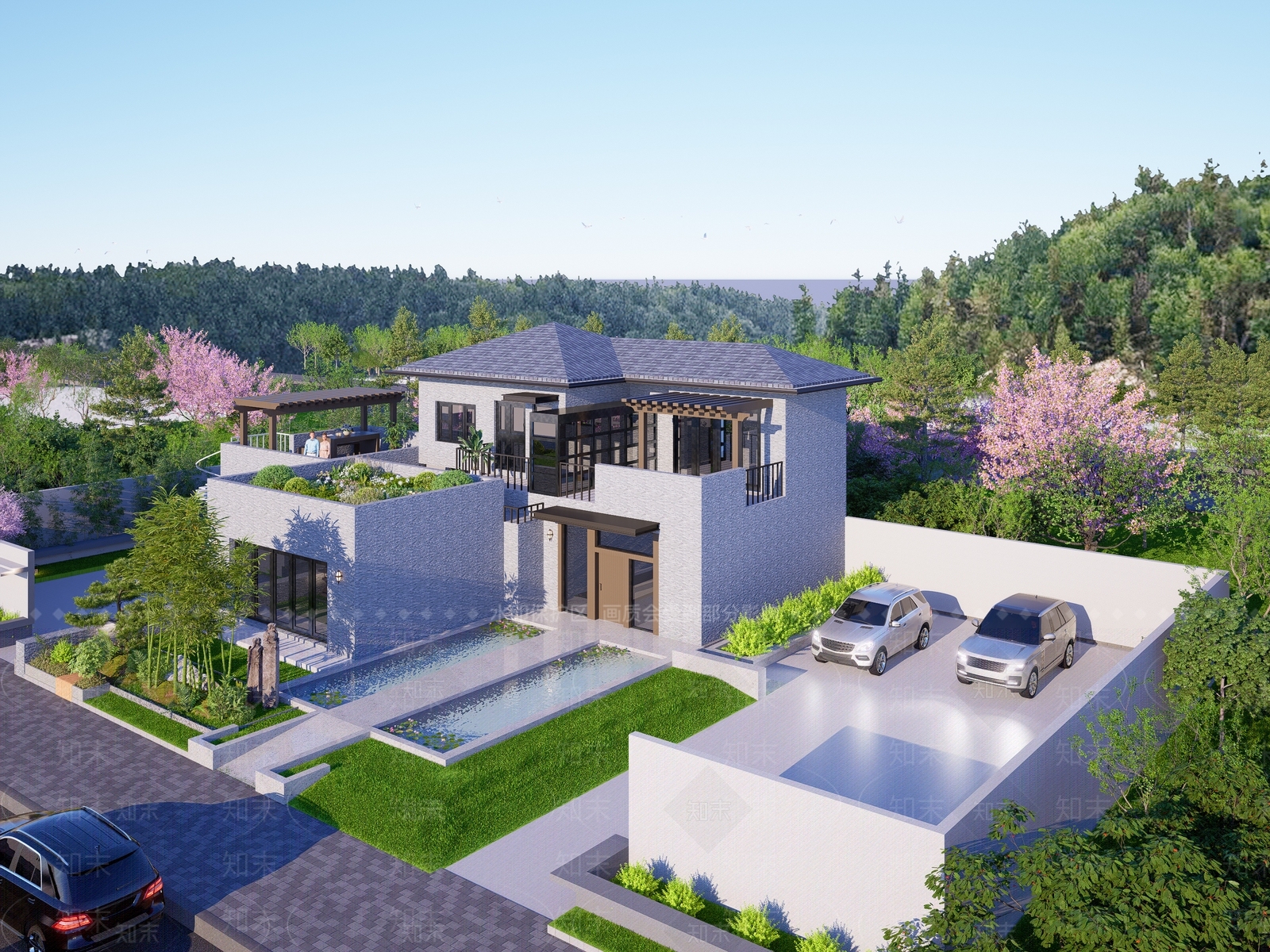 现代坡屋顶独栋别墅SU模型下载【ID:1152661095】