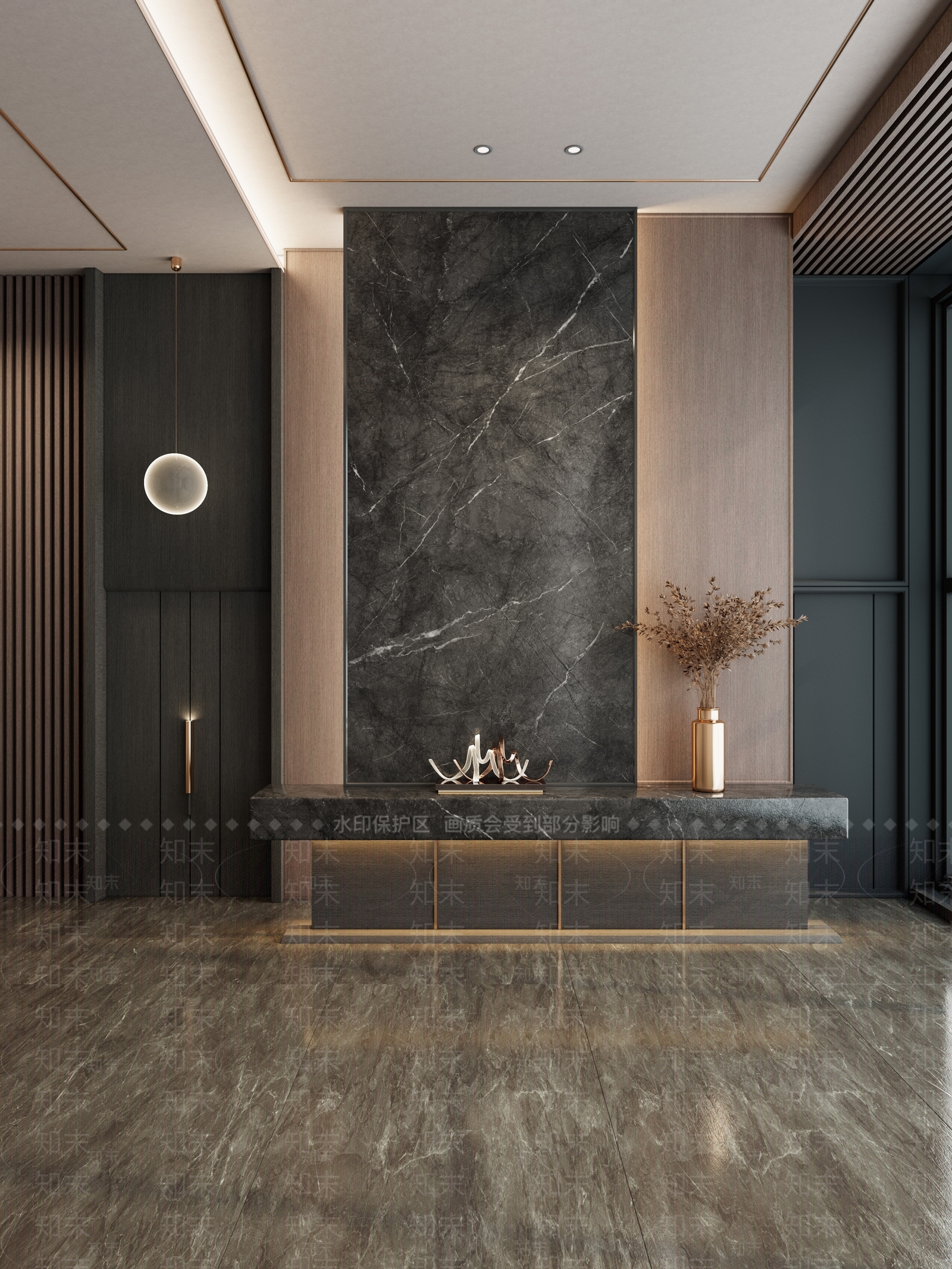 现代黑金入户玄关隔断3D模型下载【ID:1152661401】