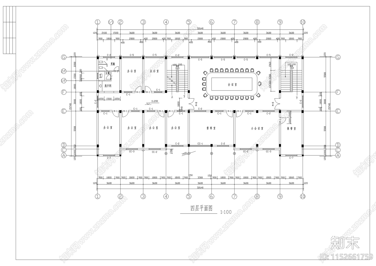 四层框架办公楼建筑结cad施工图下载【ID:1152661759】