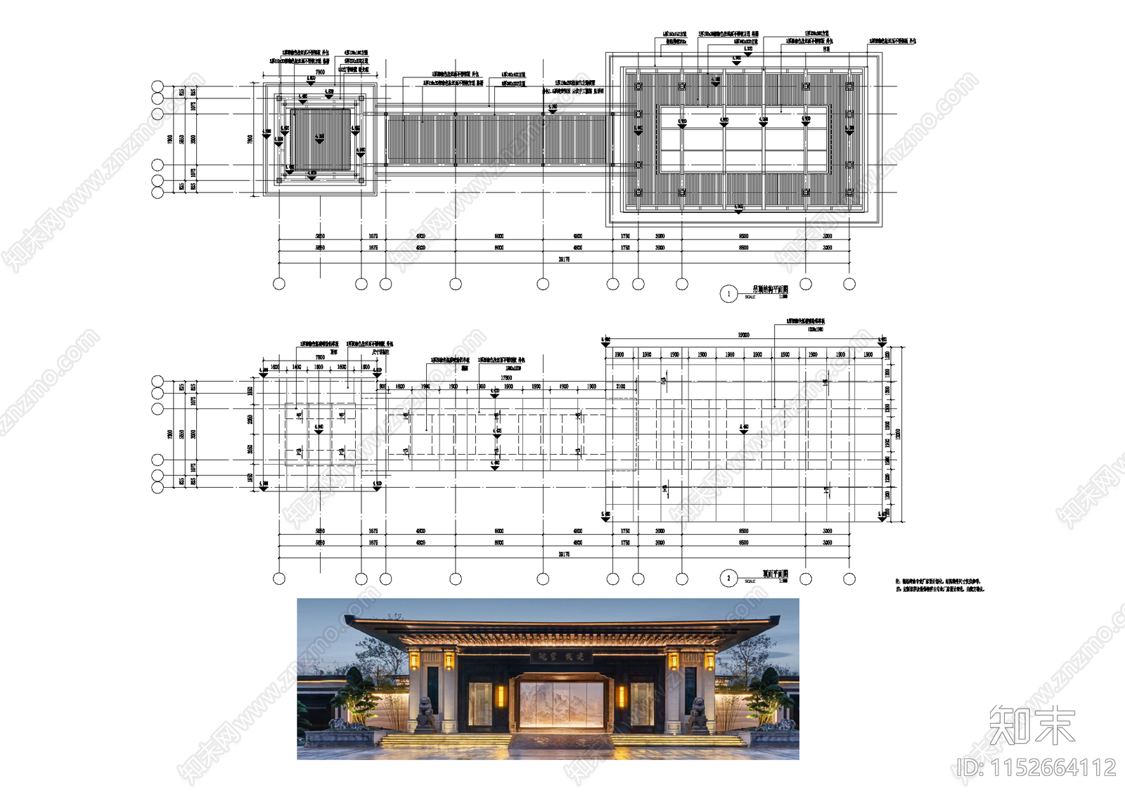 中式入口大门cad施工图下载【ID:1152664112】