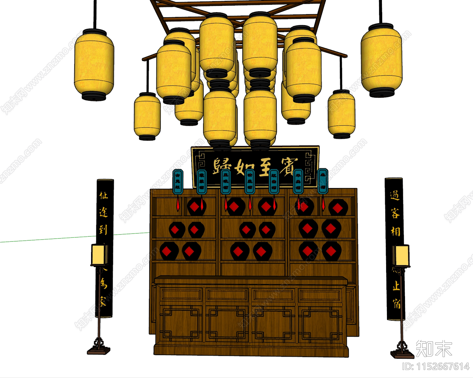 中式客栈前台SU模型下载【ID:1152667614】