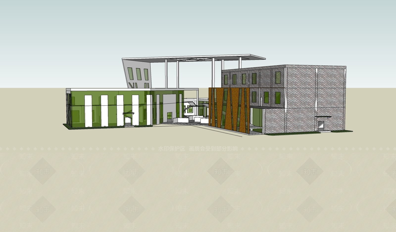现代绿色展览馆建筑SU模型下载【ID:1152668142】