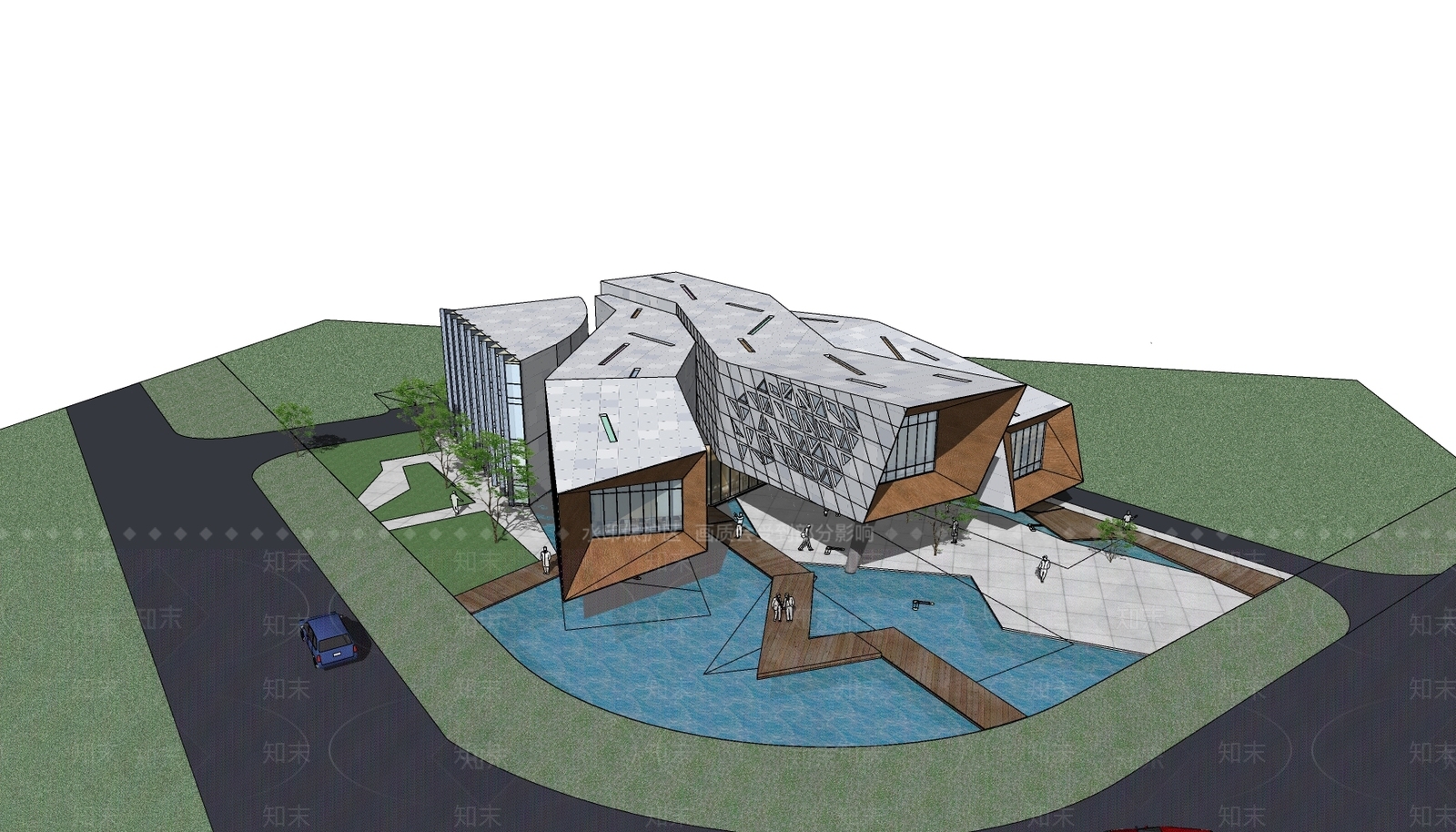 现代展览馆建筑SU模型下载【ID:1152668375】