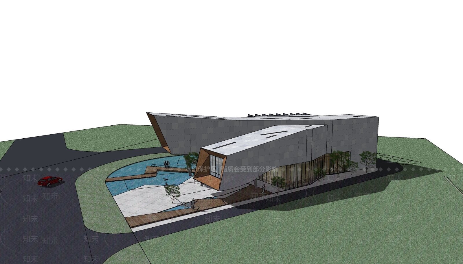 现代展览馆建筑SU模型下载【ID:1152668375】