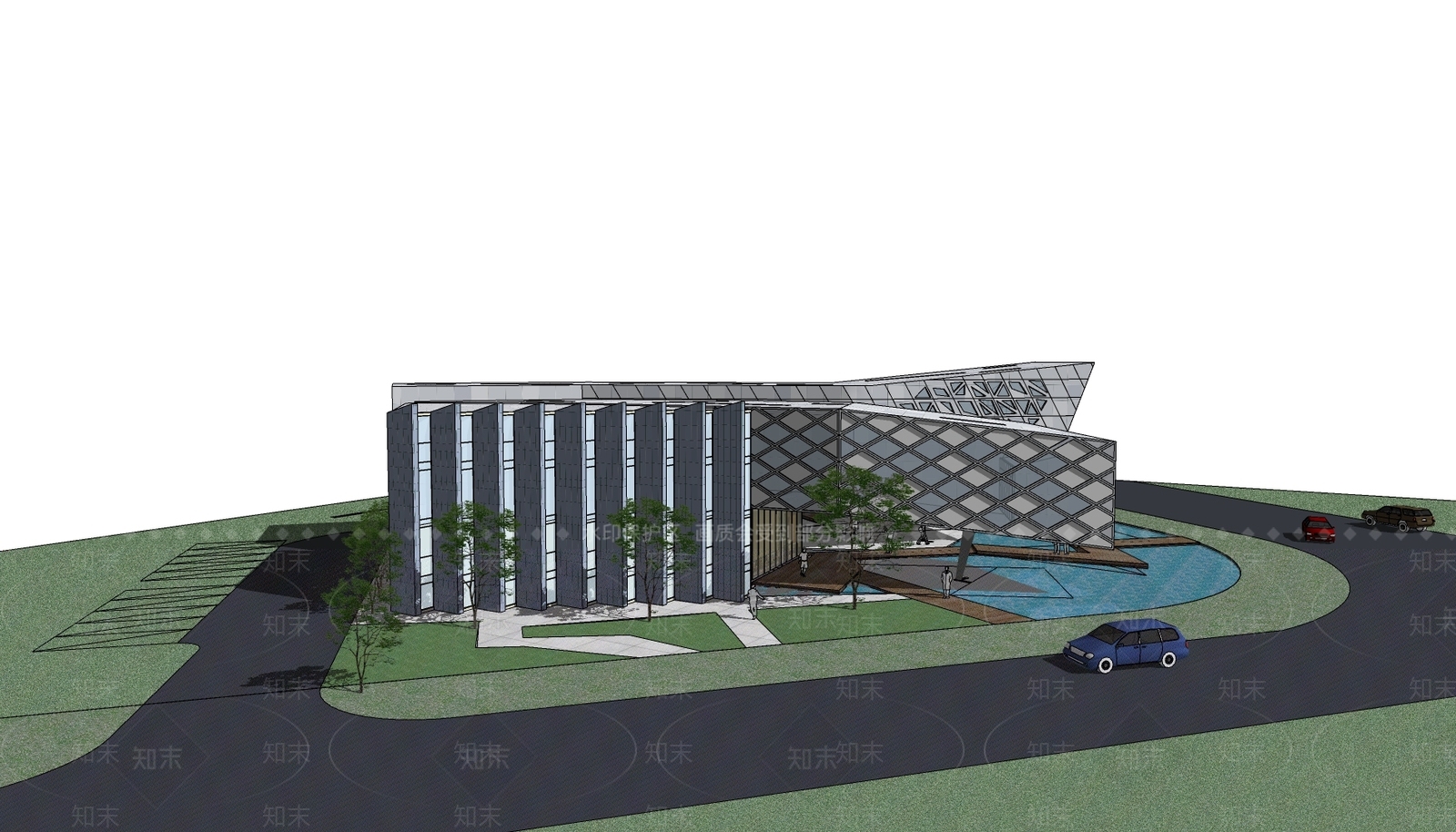 现代展览馆建筑SU模型下载【ID:1152668375】