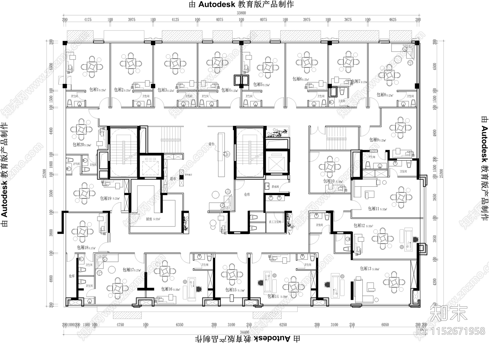 棋牌会所平面图cad施工图下载【ID:1152671958】