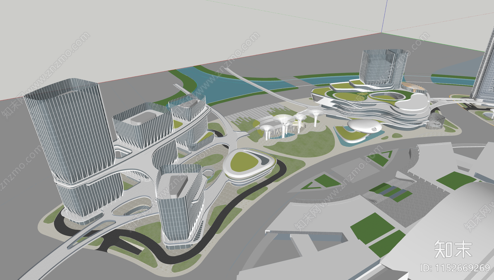 现代高端商业办公园区SU模型下载【ID:1152669269】