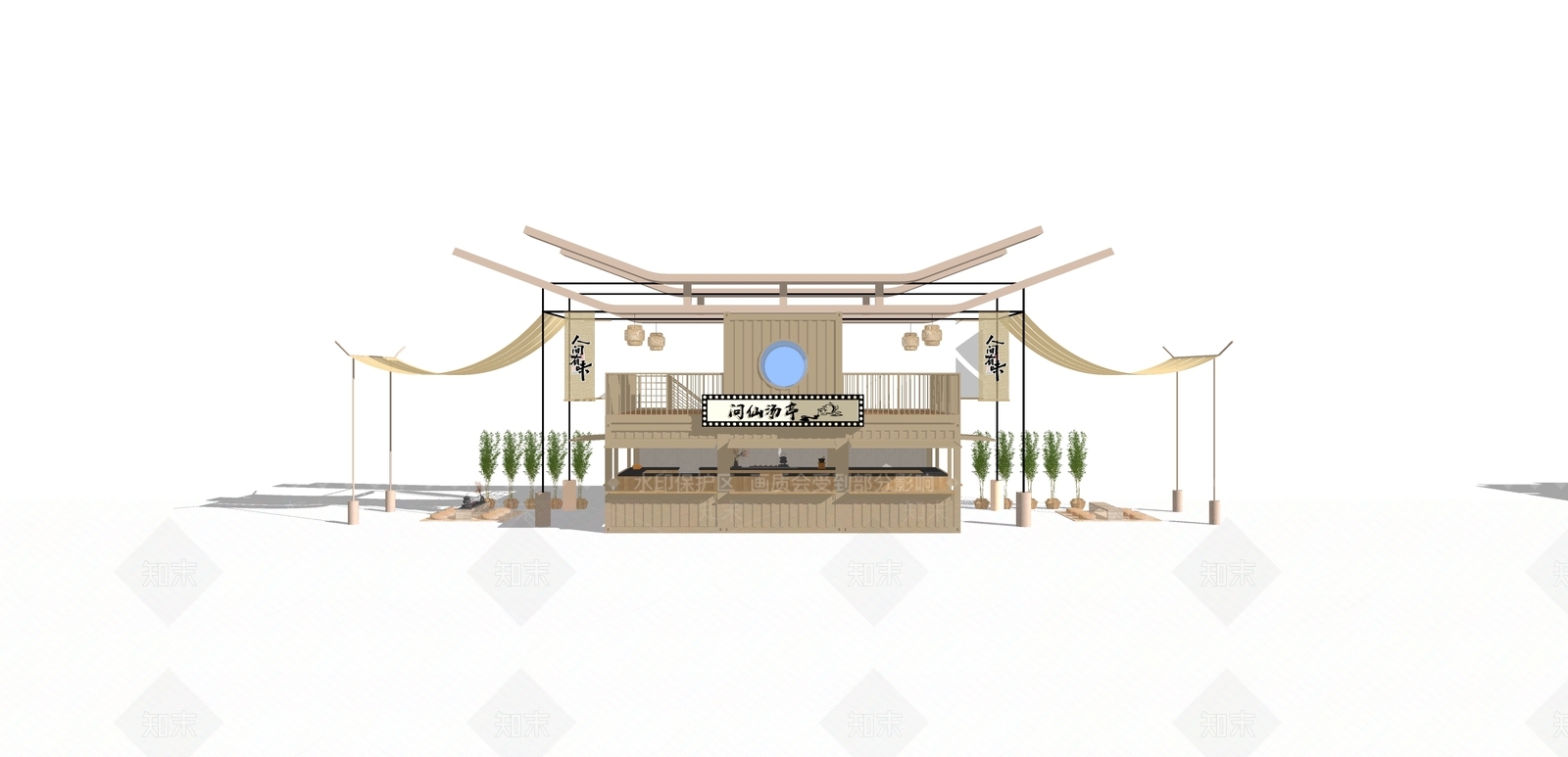 新中式餐馆SU模型下载【ID:1152673555】