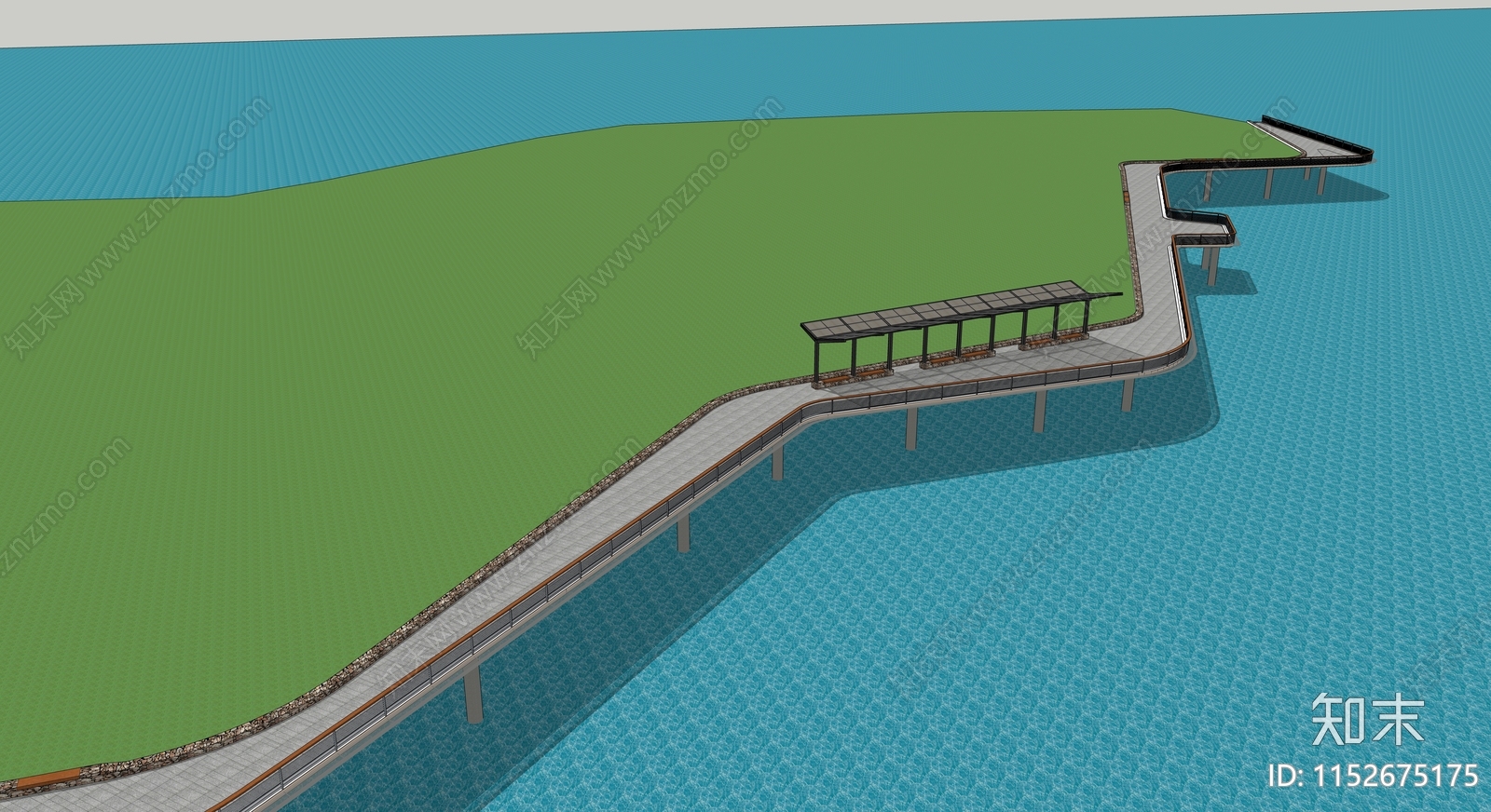 现代滨水栈道SU模型下载【ID:1152675175】