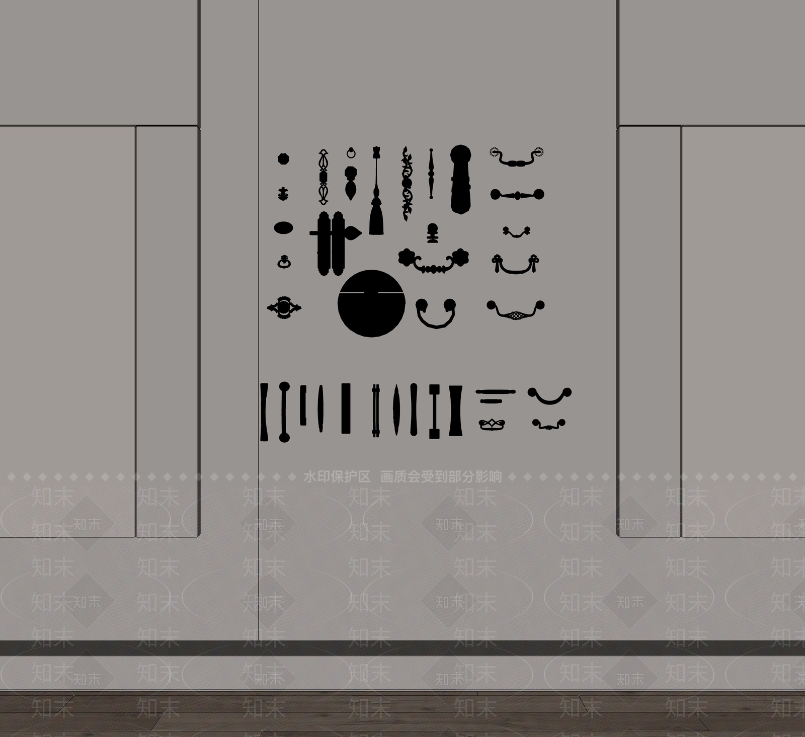 中式门把手配件SU模型下载【ID:1152675271】