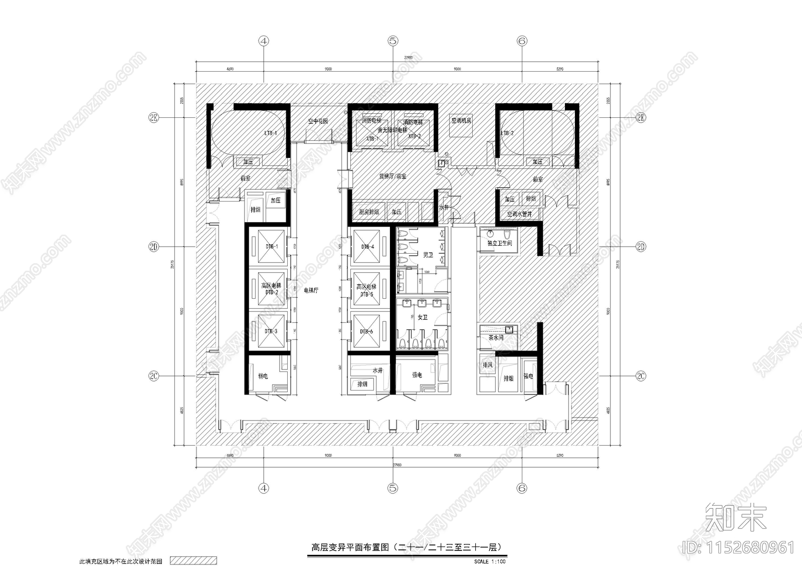 办公室电梯厅cad施工图下载【ID:1152680961】