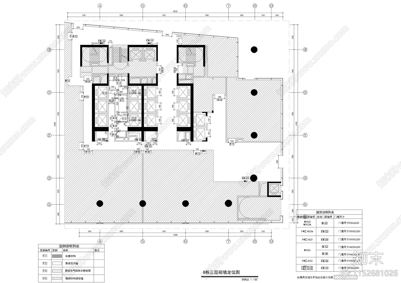 办公大厦电梯厅cad施工图下载【ID:1152681026】