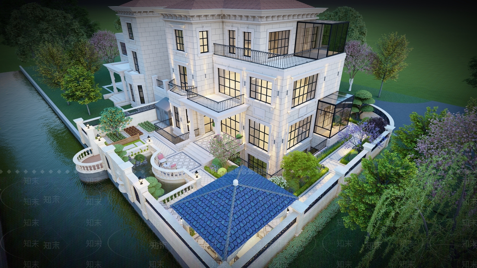 欧式庭院花园SU模型下载【ID:1152682548】