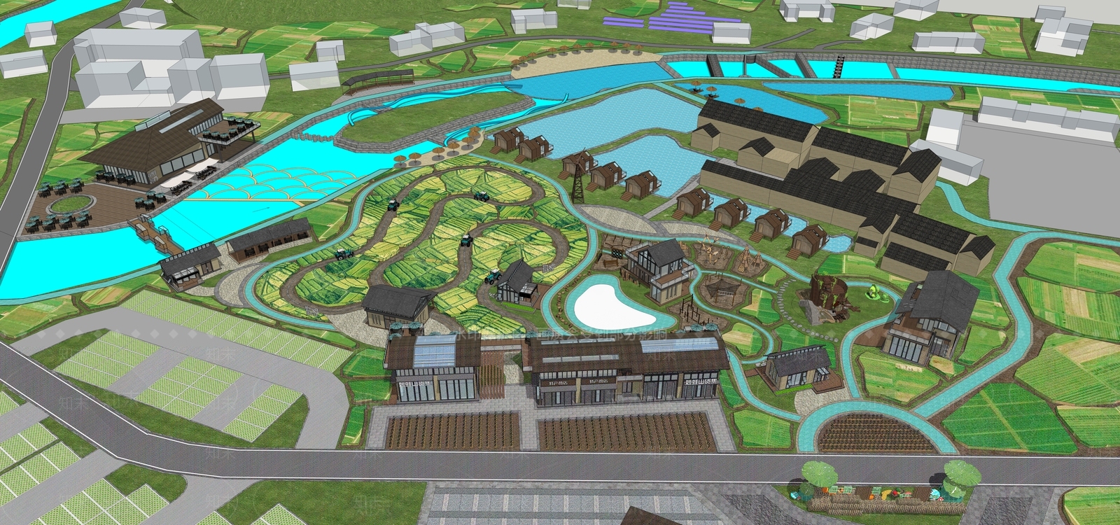 新中式美丽乡村SU模型下载【ID:1152683920】