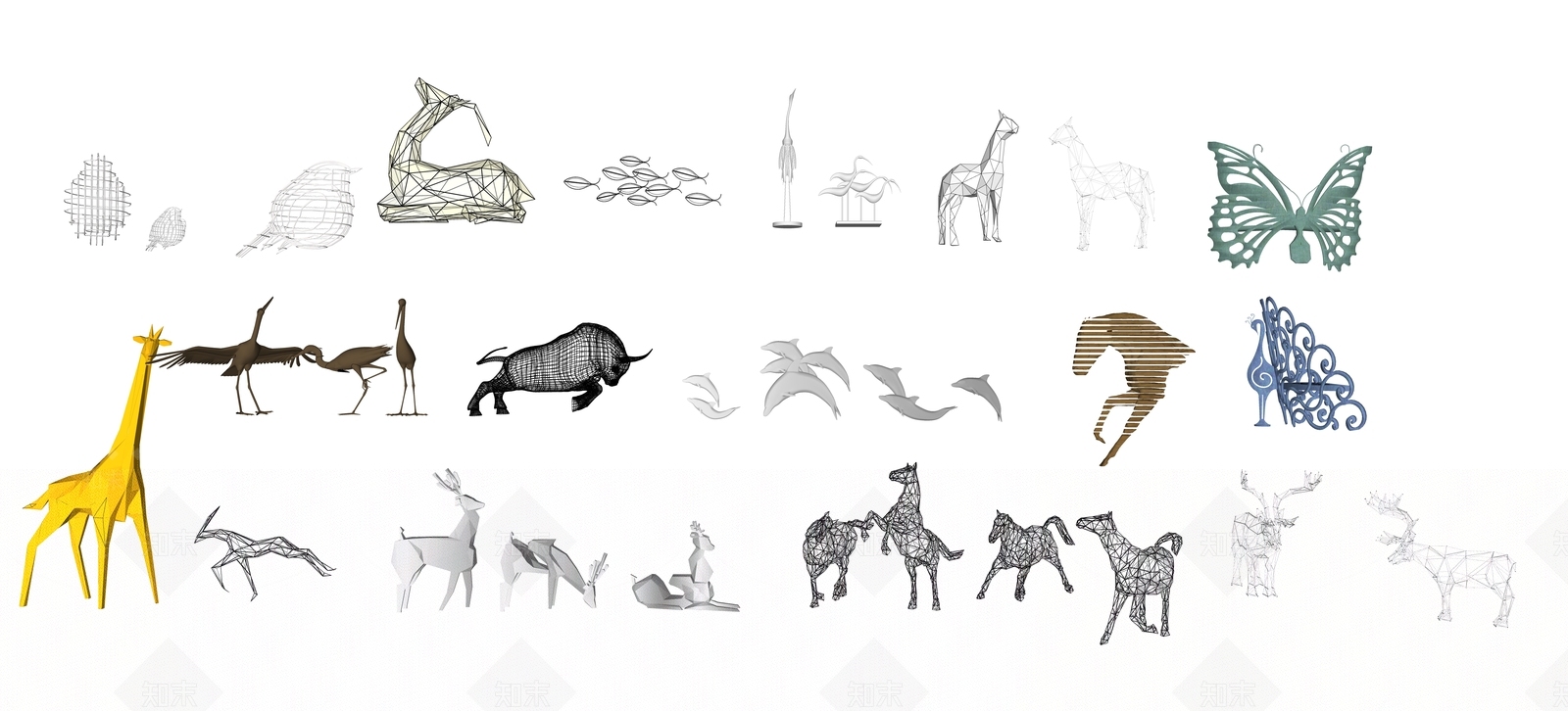 现代各种动物抽象雕塑小品合集SU模型下载【ID:1152686477】