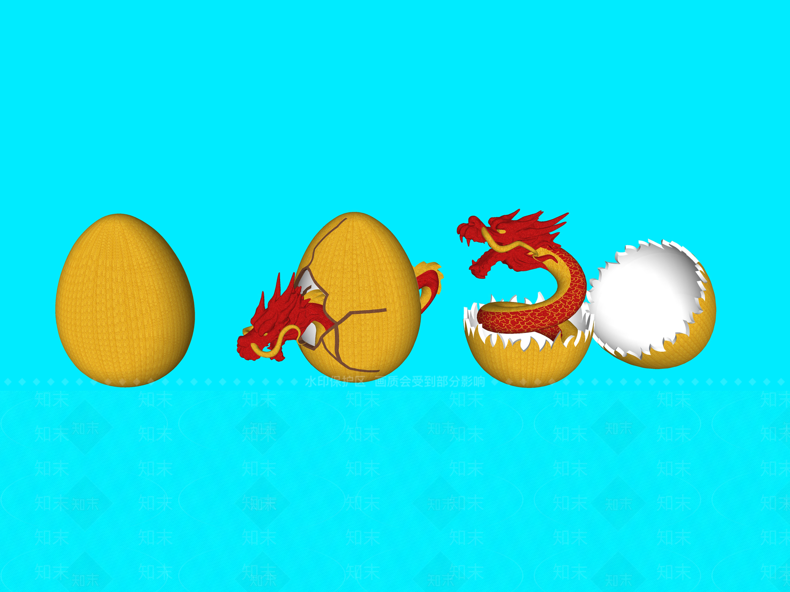 中式龙破壳雕塑小品SU模型下载【ID:1152686742】