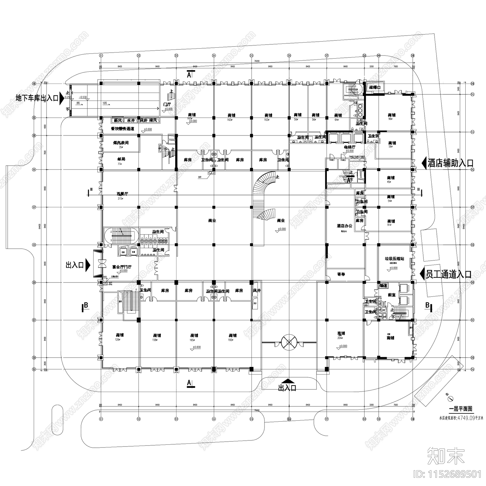 高层酒店建筑平面施工图下载【ID:1152689501】