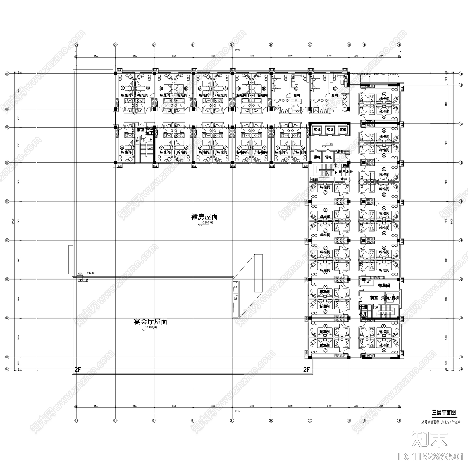 高层酒店建筑平面施工图下载【ID:1152689501】