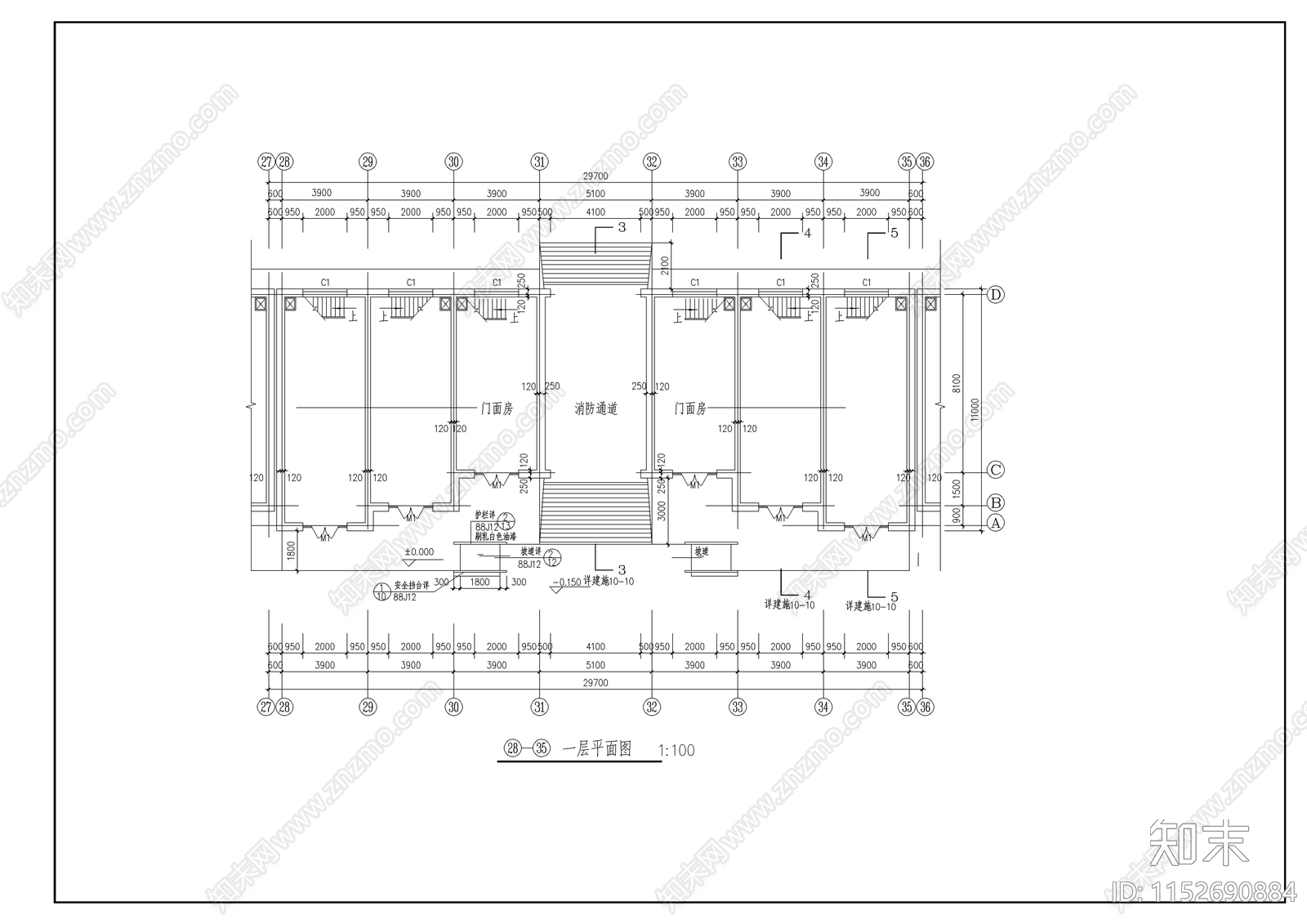 二层商业楼门cad施工图下载【ID:1152690884】