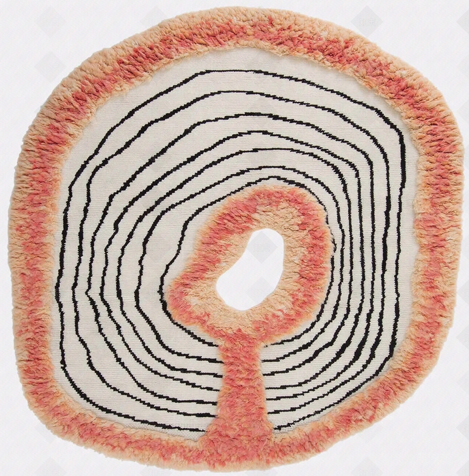 现代创意长毛橙红色圆形地毯贴图下载【ID:1152691210】