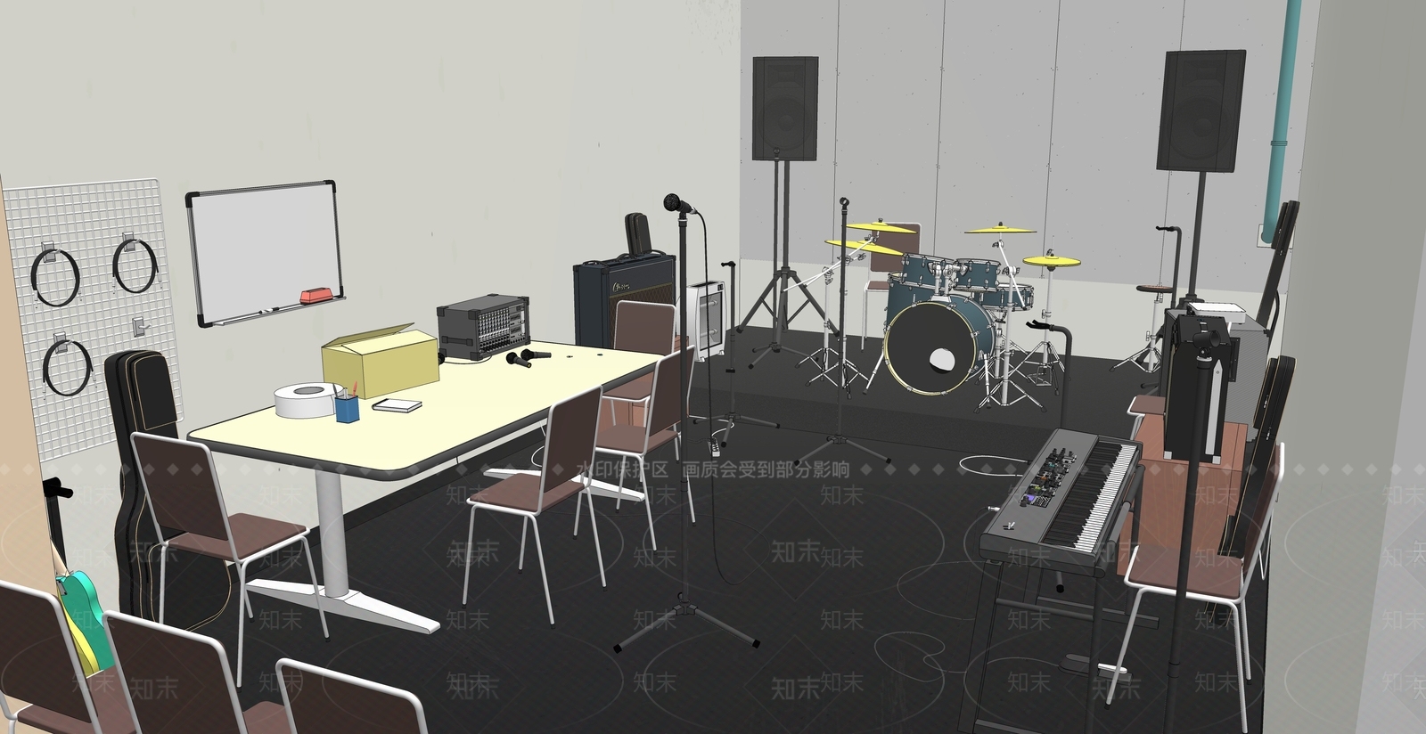 现代乐器练习室SU模型下载【ID:1152693477】