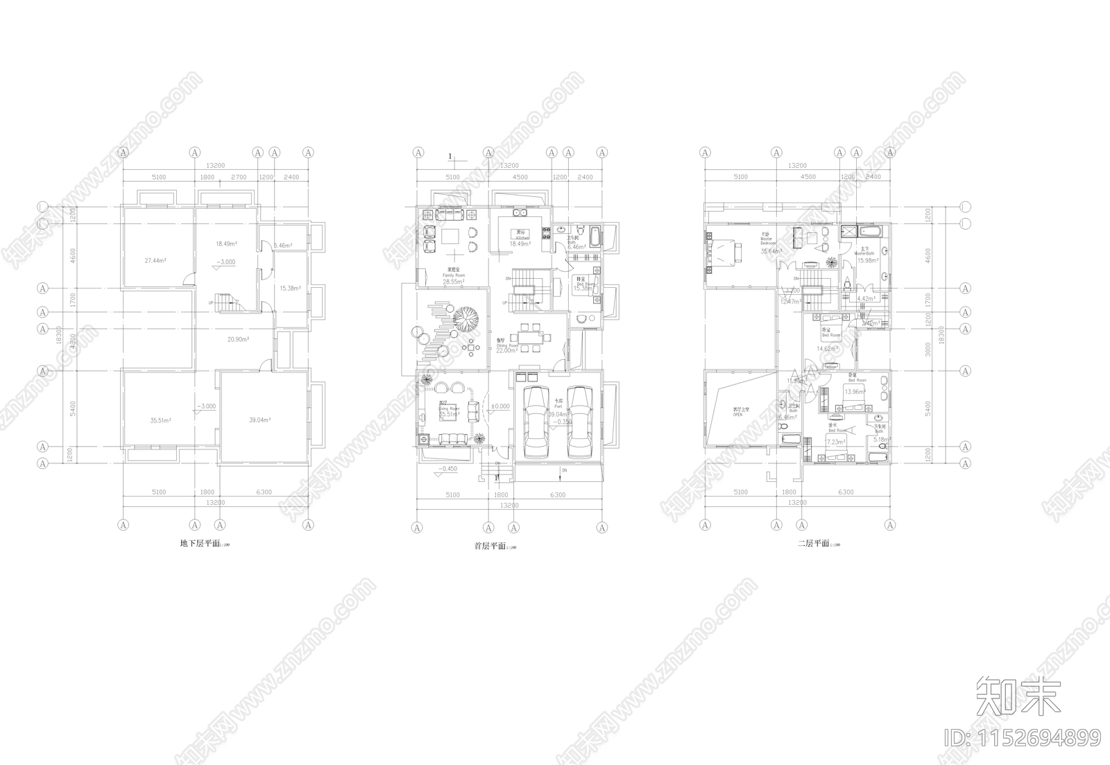 三套别墅cad施工图下载【ID:1152694899】