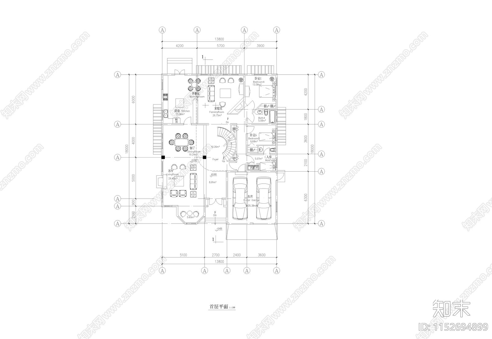 三套别墅cad施工图下载【ID:1152694899】