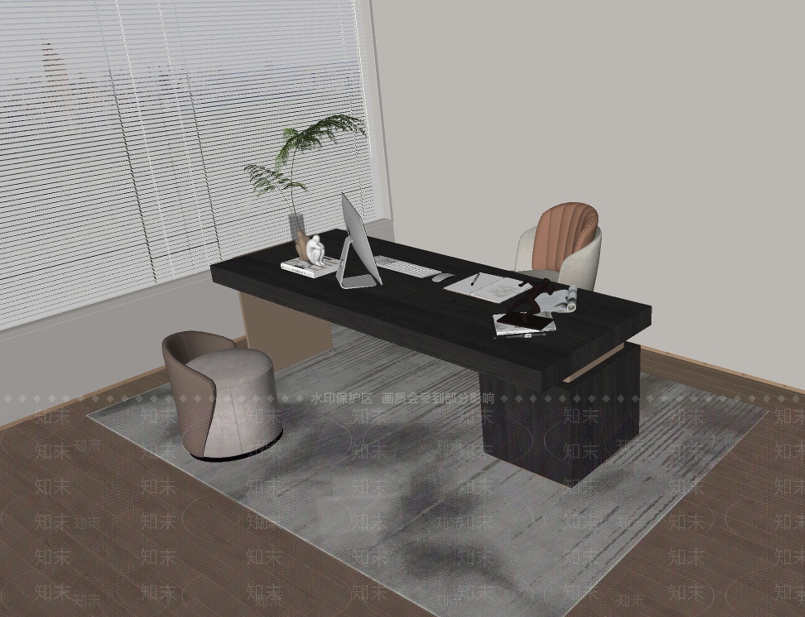 现代办公桌椅组合SU模型下载【ID:1152699265】