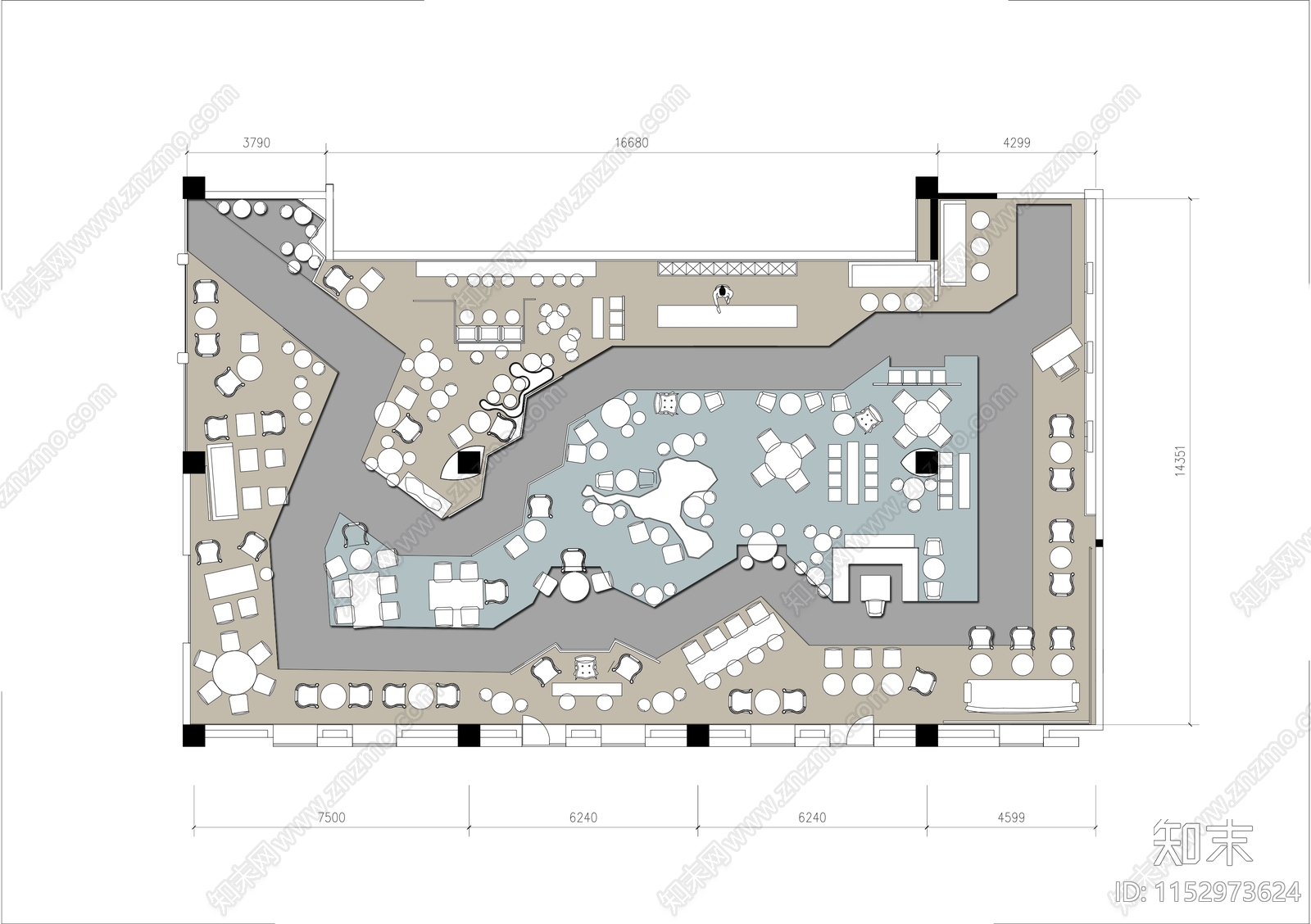 340㎡露营风咖啡馆平面布局图施工图下载【ID:1152973624】