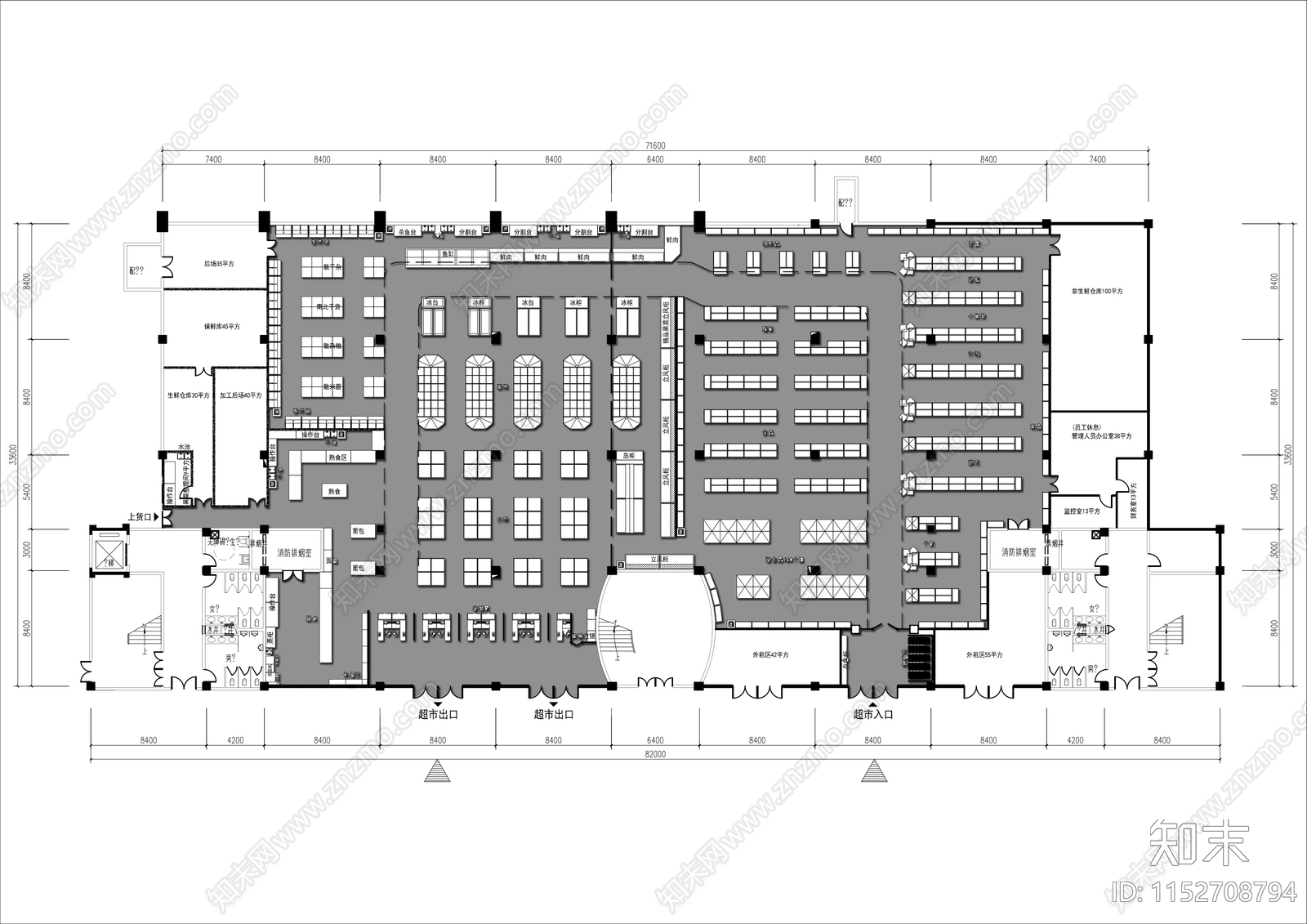 2000㎡超市平面布置图施工图下载【ID:1152708794】