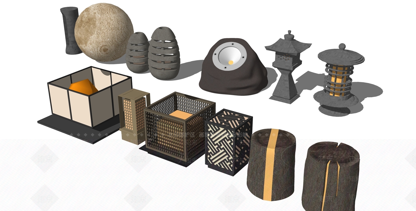 新中式景观灯具SU模型下载【ID:1152718513】